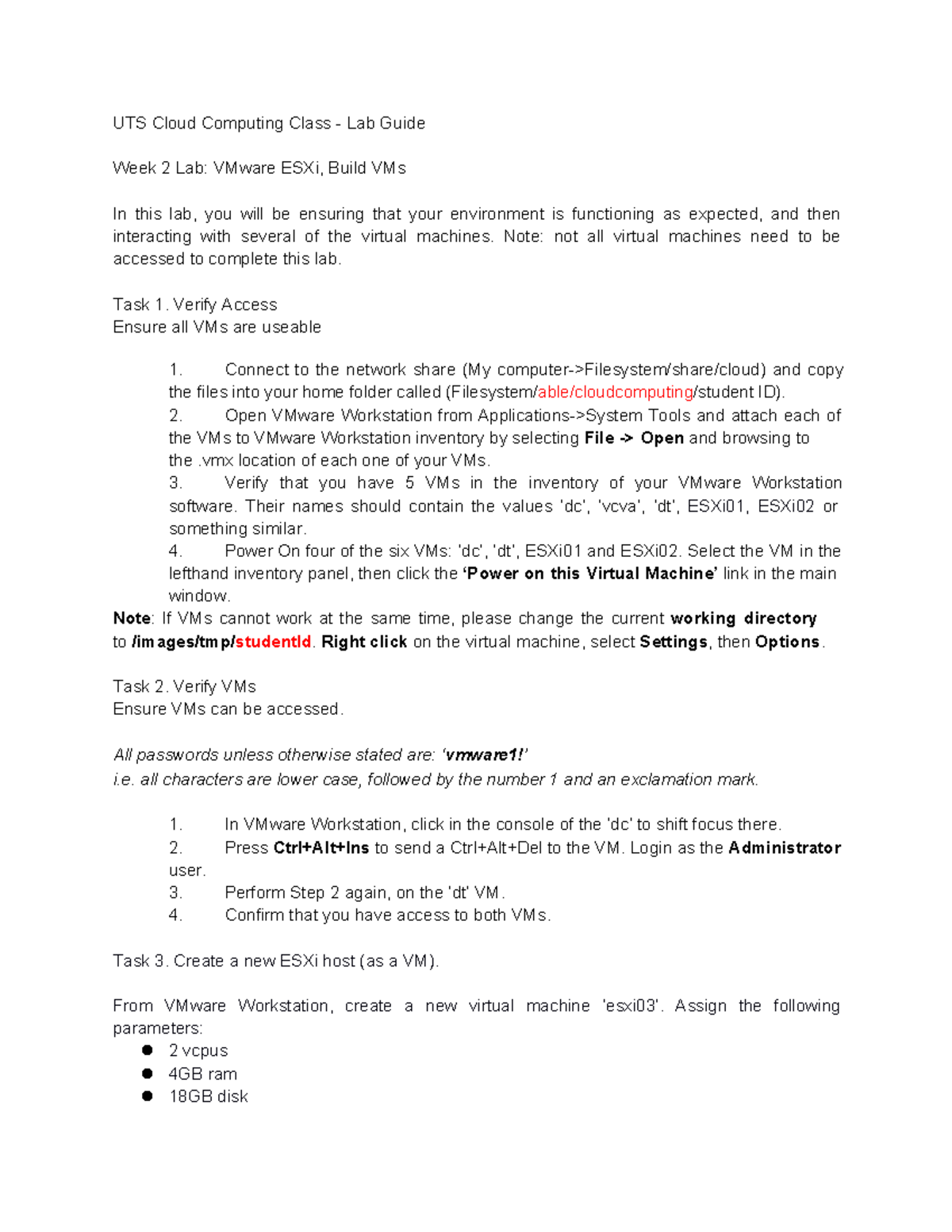 Lab 1 - VMware ESXi - UTS Cloud Computing Class - Lab Guide Week 2 Lab ...