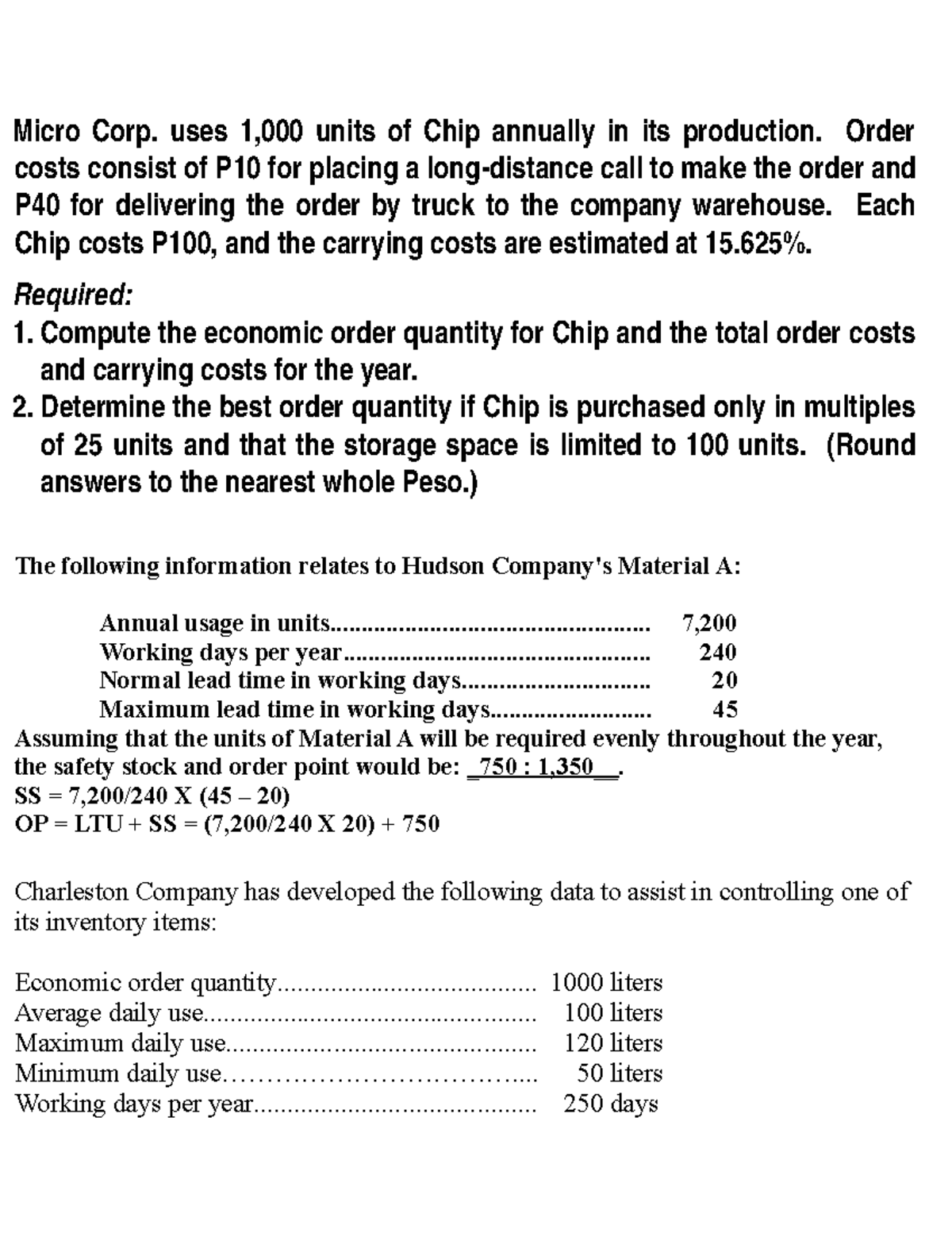EOQ Micro Corp Uses 1 000 Units Of Chip Annually In Its Production 