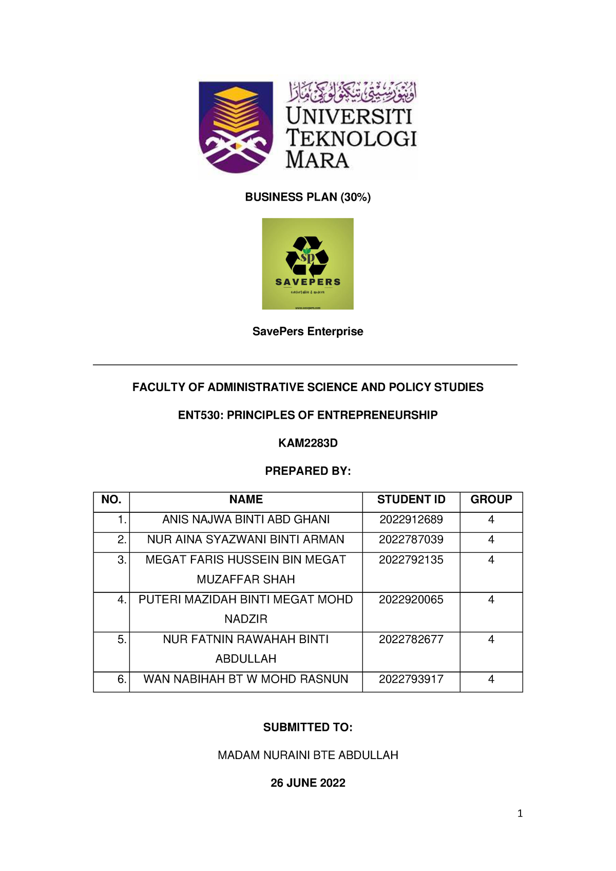 ent530 assignment business plan