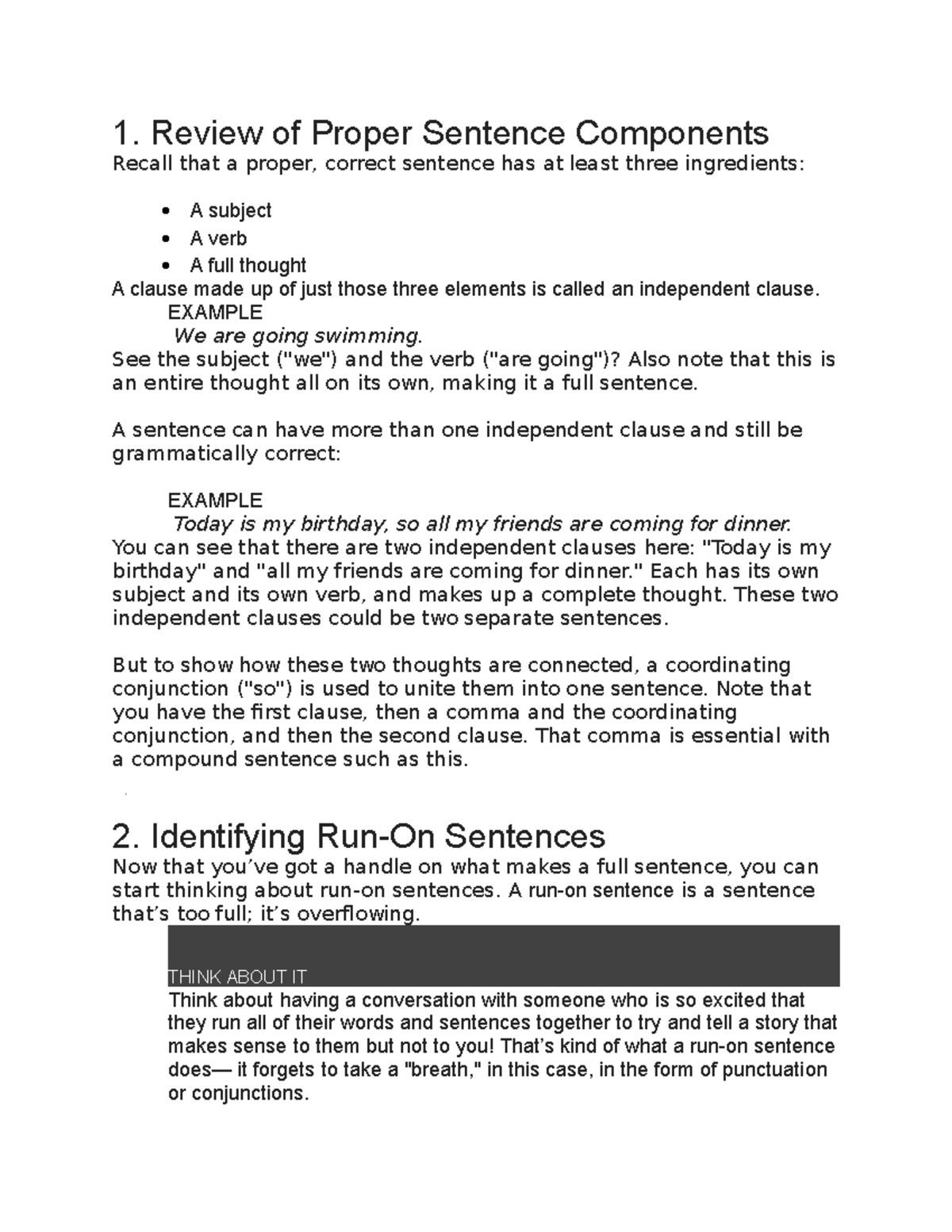 ENG Composition 1 notes - 1. Review of Proper Sentence Components ...