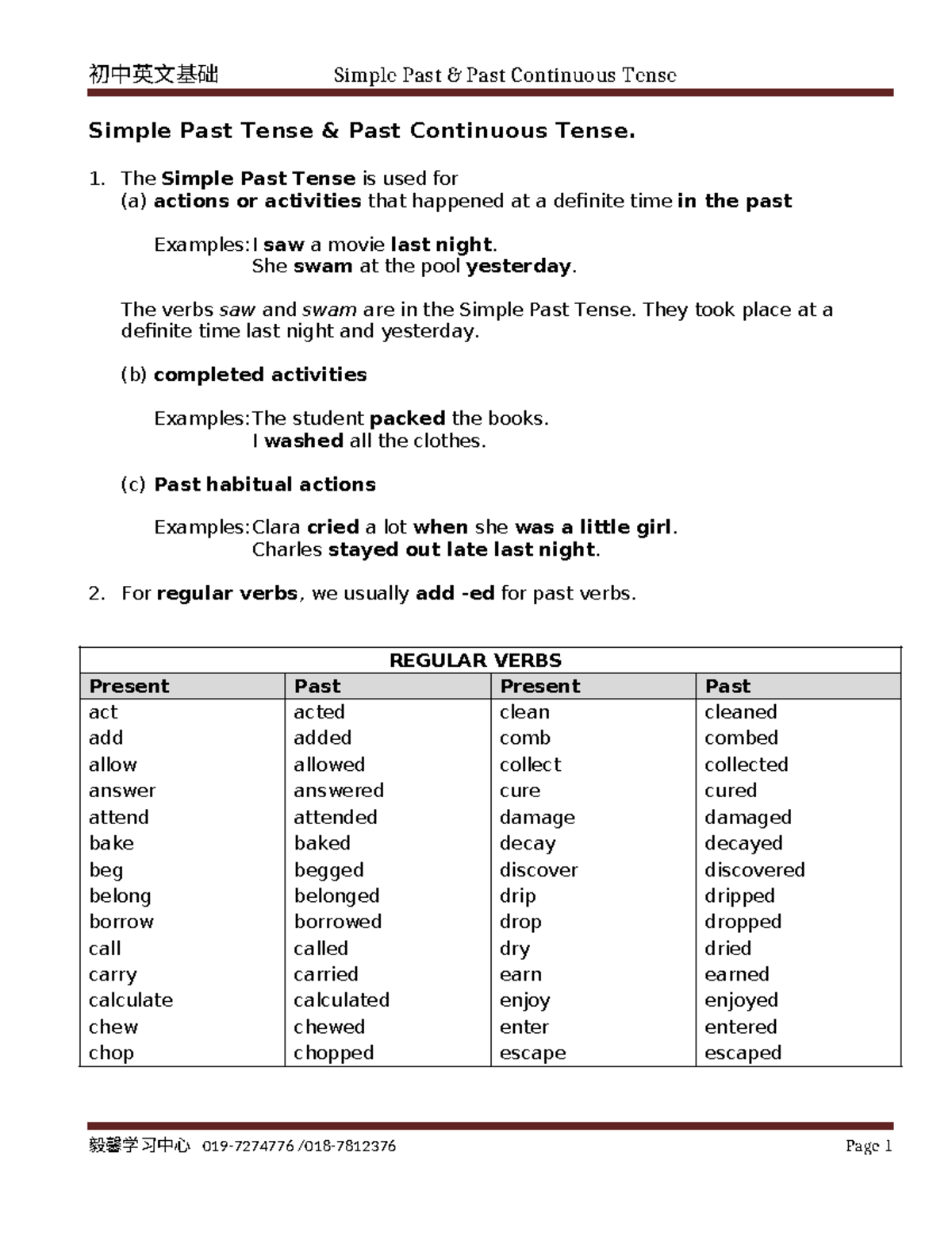 Simple Past & Past Continuous Teacher - Simple Past Tense & Past ...