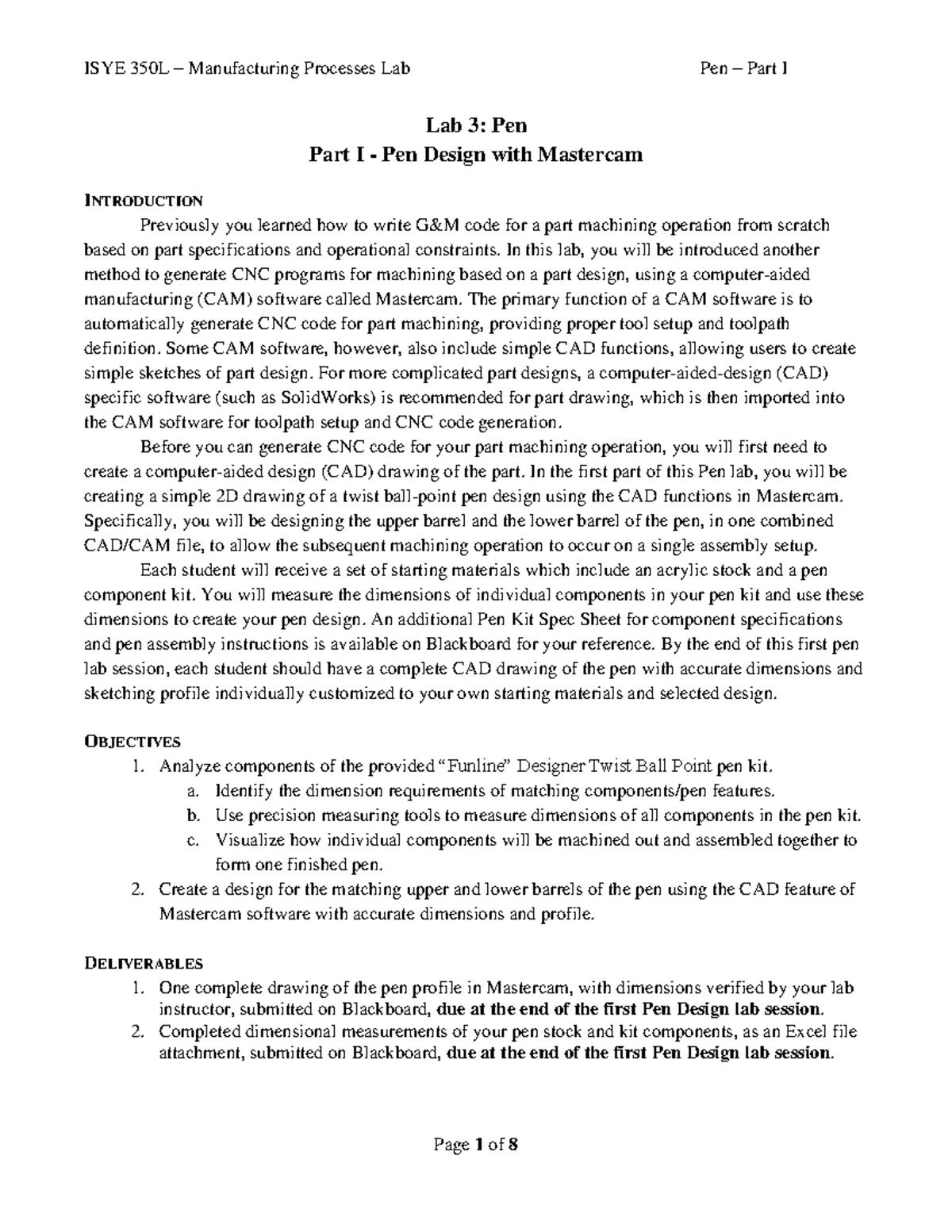 ISYE 350L Pen Design (Lab 3 Part I) - Lab 3: Pen Part I - Pen Design ...