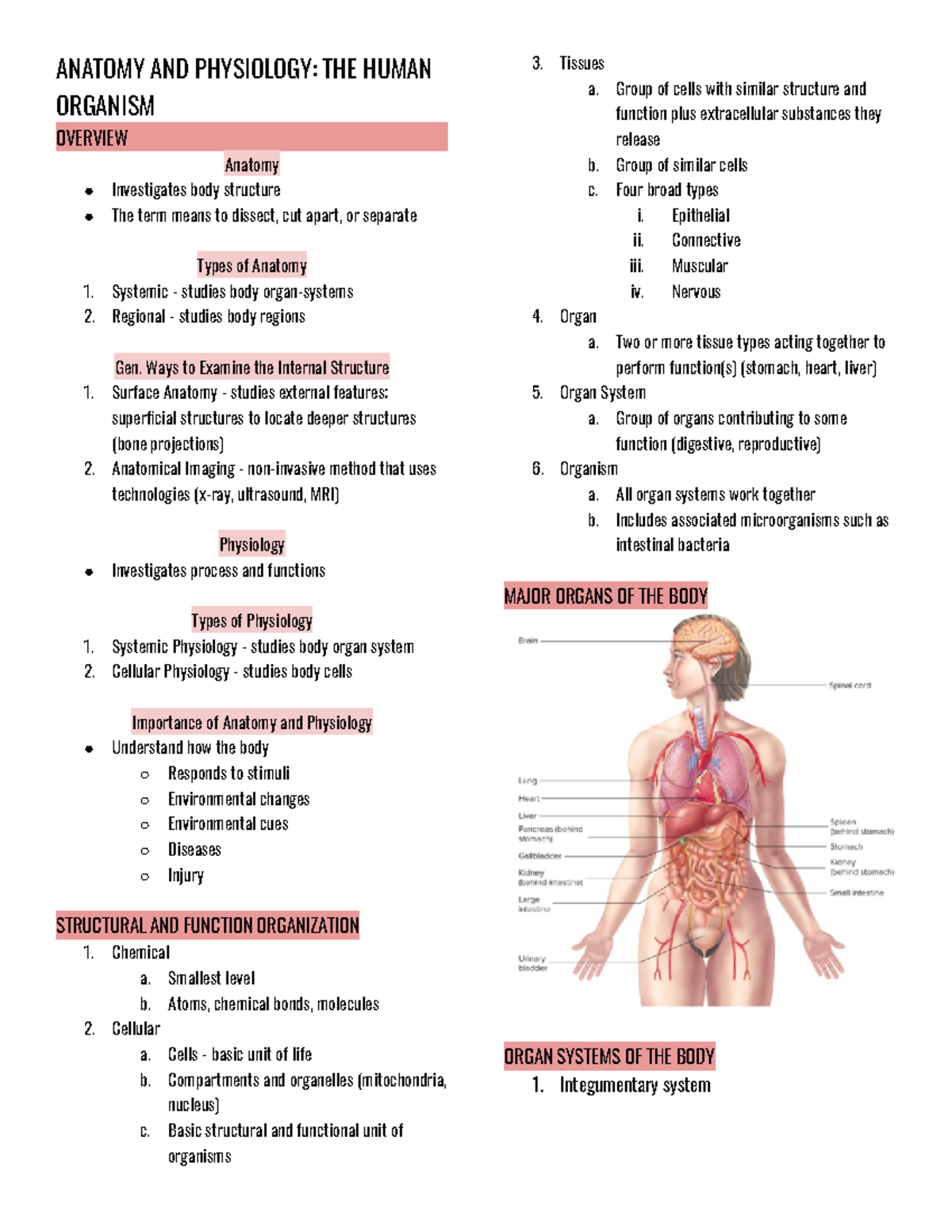 1 The Human Organism - Anatomy And Physiology: The Human Organism 