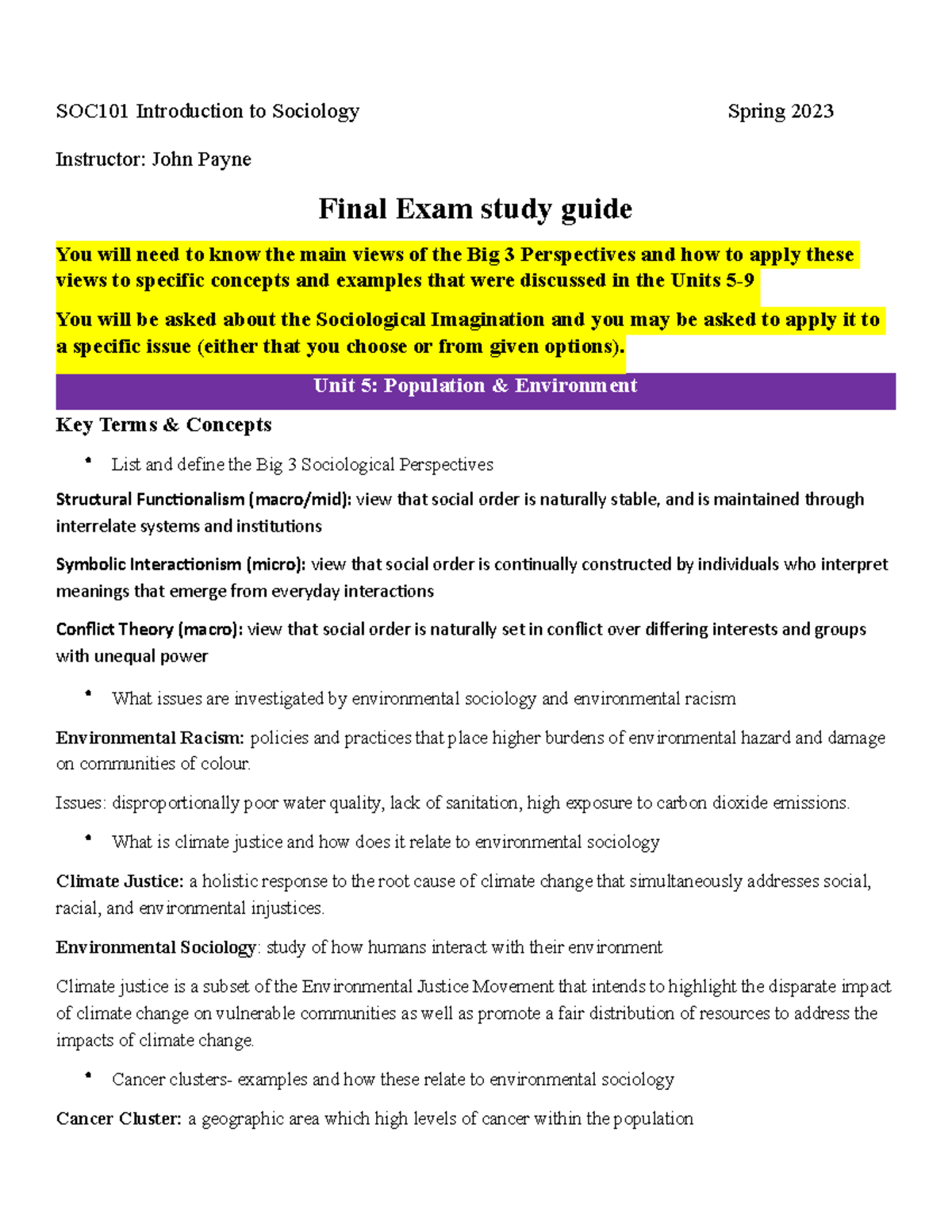 SOC101 Spring 2023 Final Exam Study Guide - SOC101 Introduction To ...