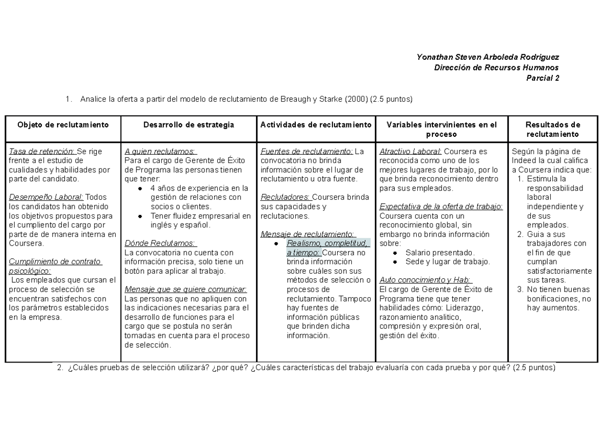 Dirección de recursos humanos - Yonathan Steven Arboleda Rodriguez  Dirección de Recursos Humanos - Studocu