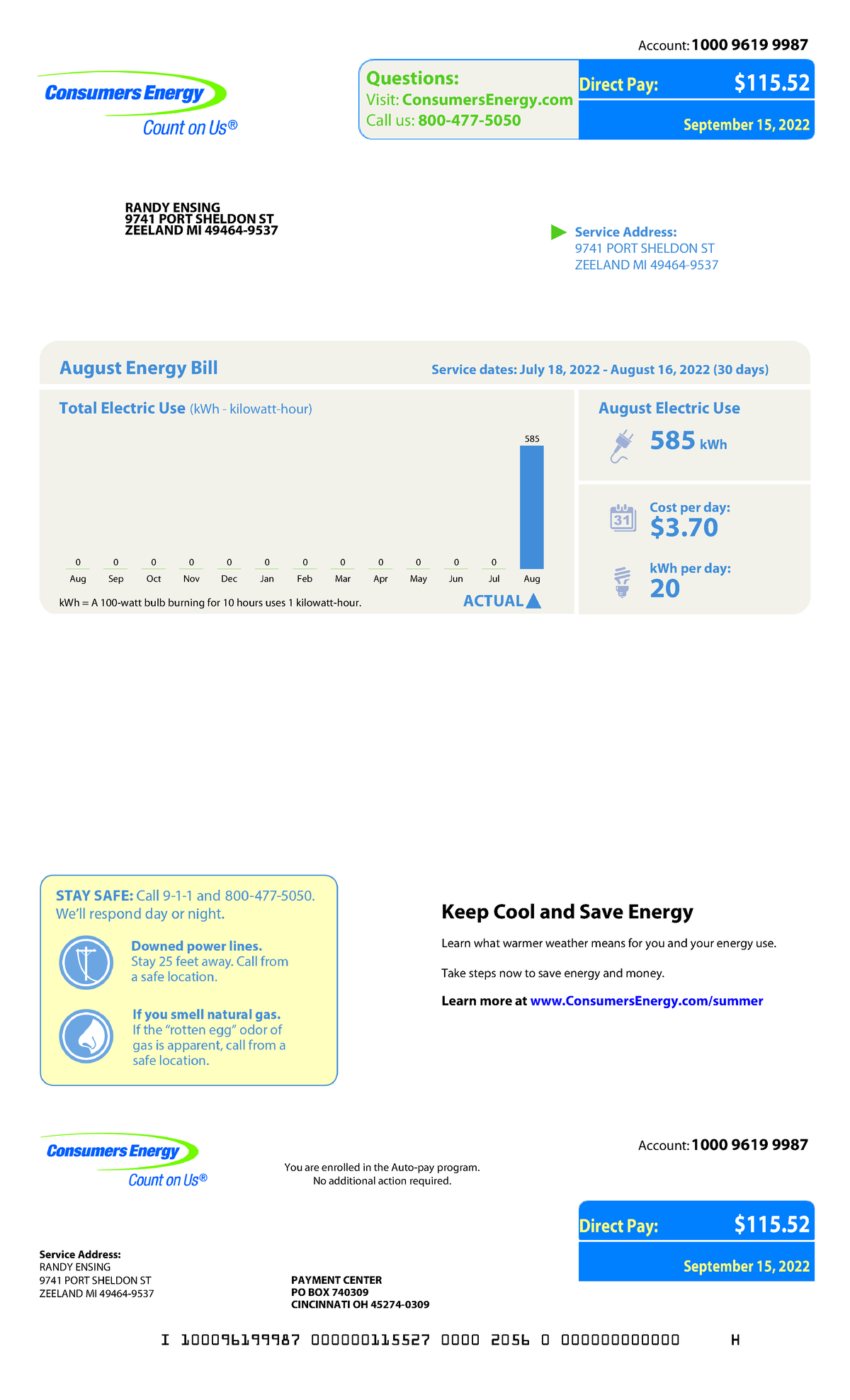Consumers Energy Bill 9998 12 31 9987 You Are Enrolled In The Auto 