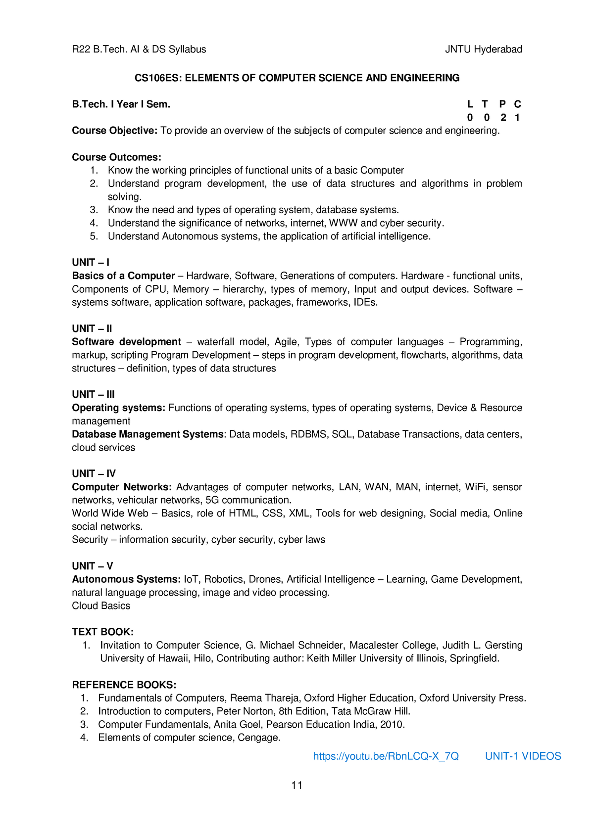 Elemnts CS Syllbus - ELEMENTS OF COMPUTER SCIENCE - R22 B. AI & DS ...