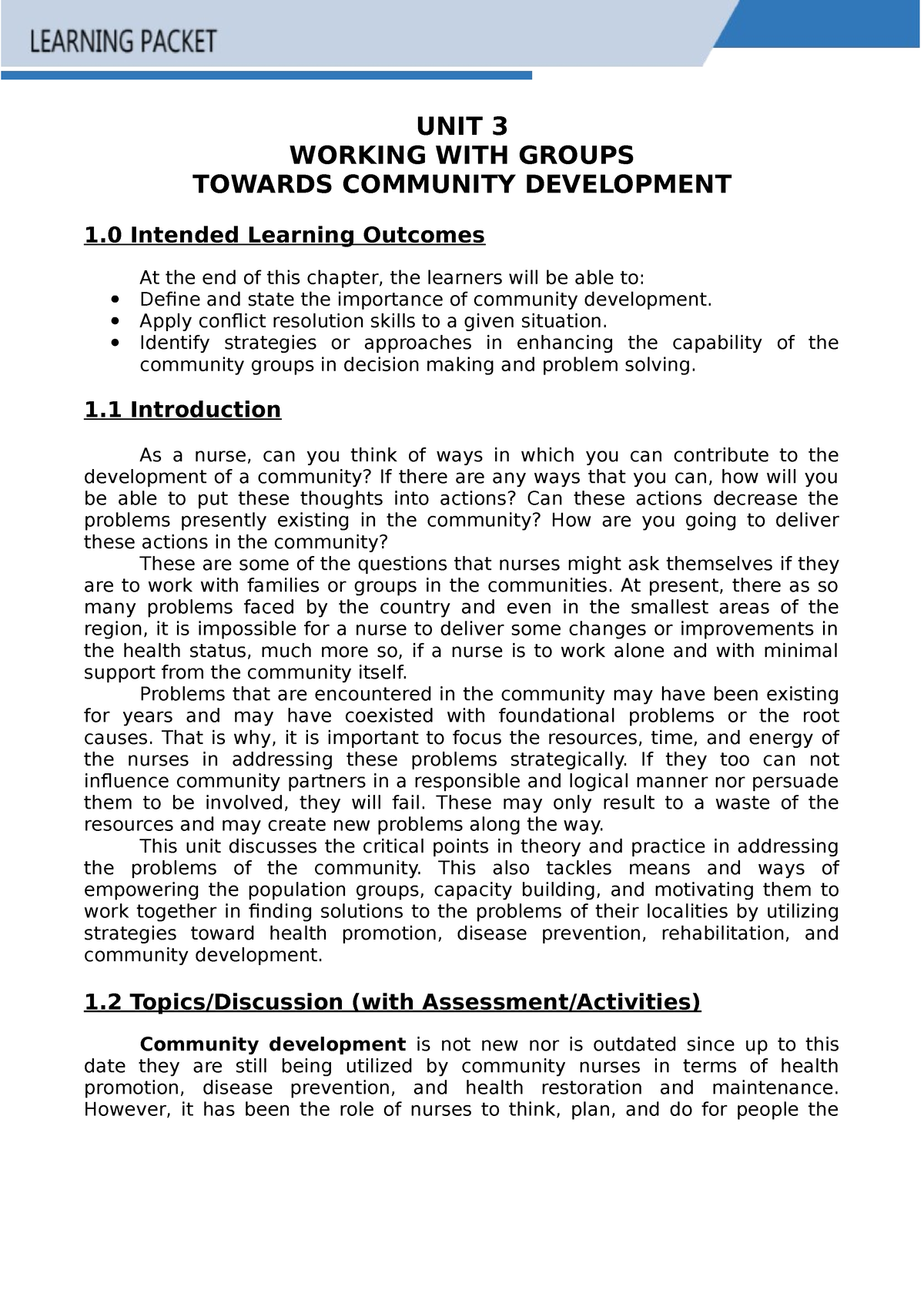 NCM113-CHN2-LP3 - notes - 1 3 | Community Health Nursing 2 UNIT 3 ...