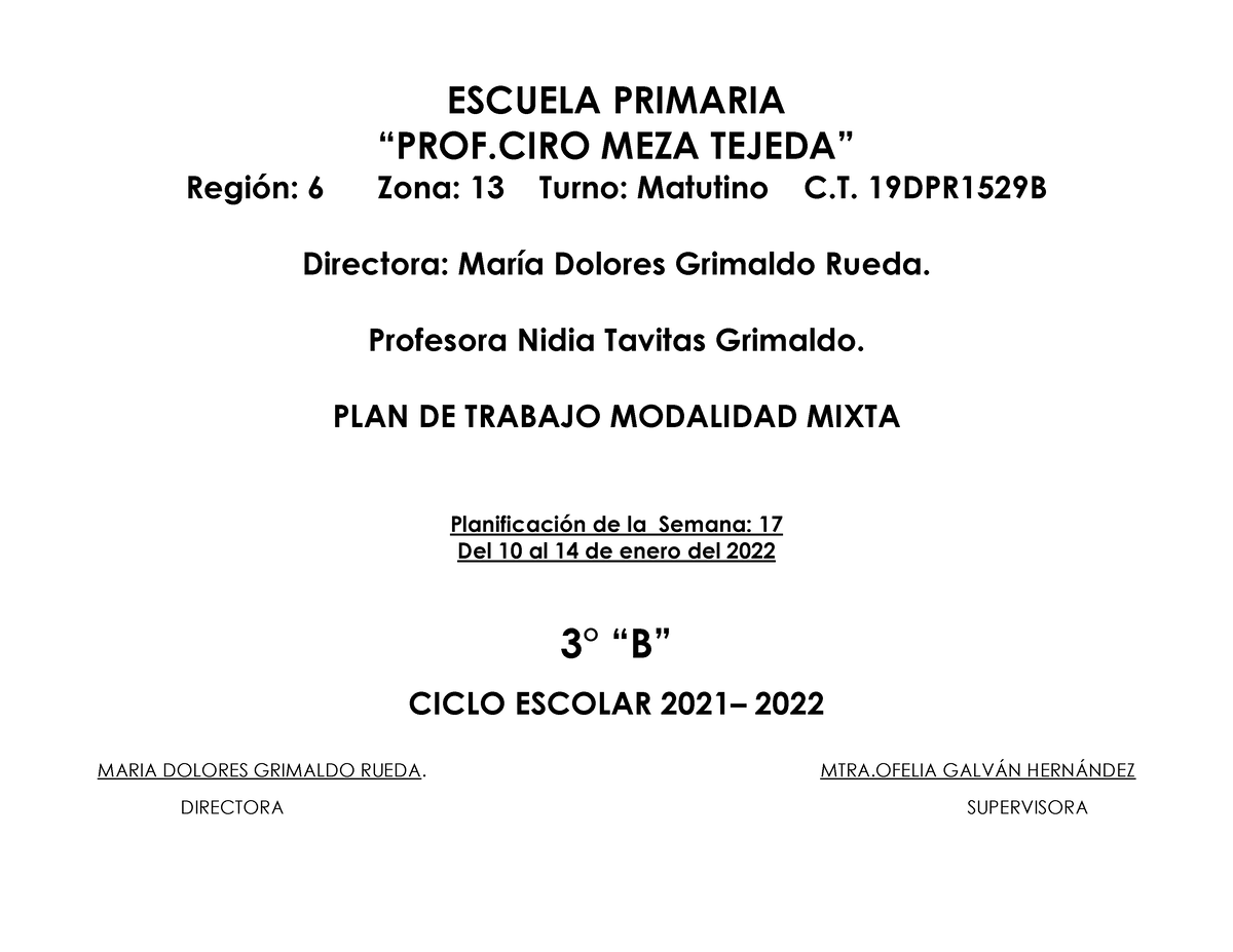 3b Planeación Semana 17 Del 10 Al 14 De Enero 2022 Escuela Primaria