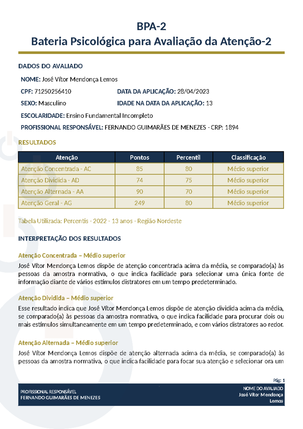 José Vítor Mendonça Lemos - BPA-2 - 5108902 - BPA- Bateria Psicológica ...