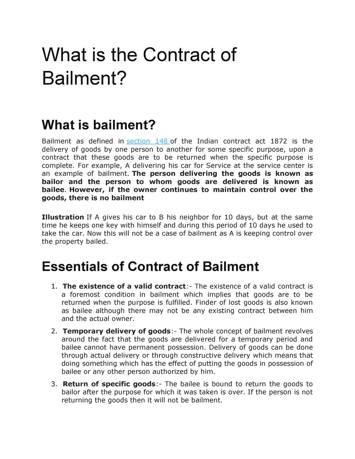 research paper on law of bailment