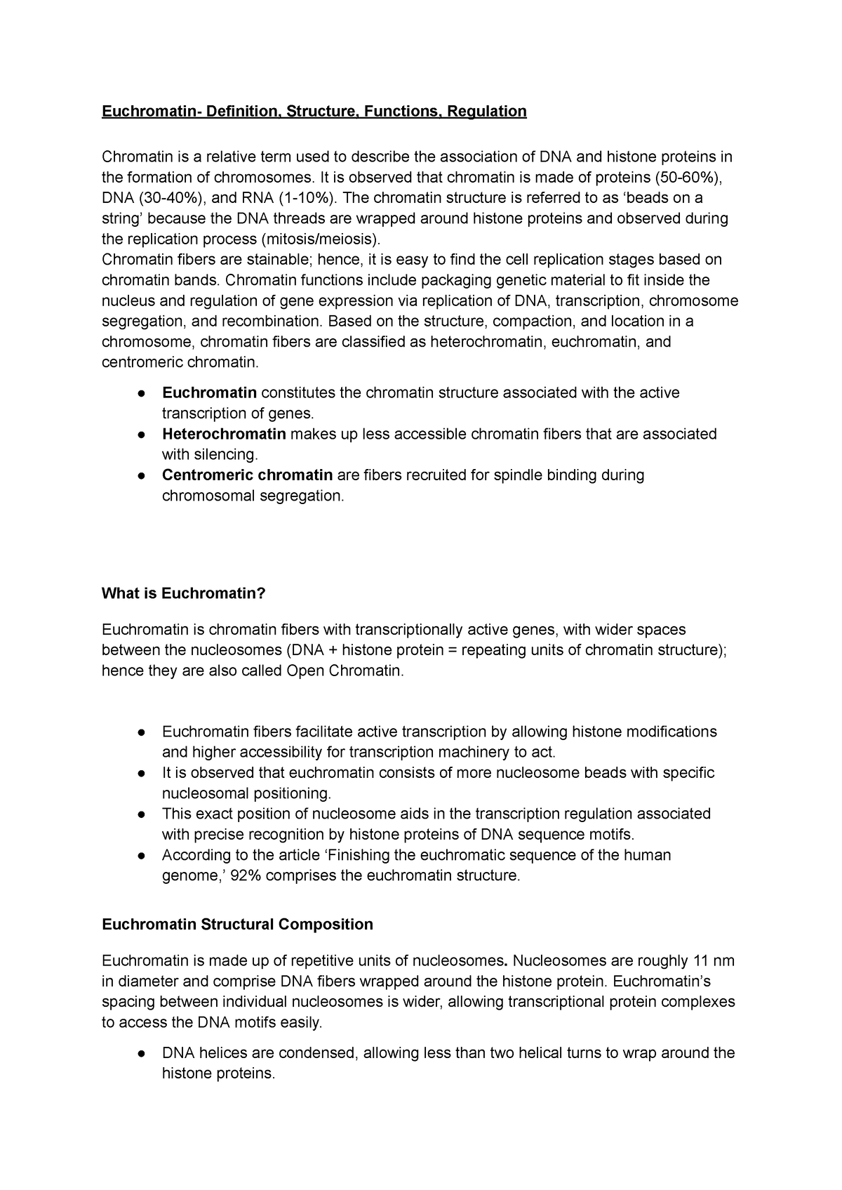 Genetics - euchromatin - Euchromatin- Definition, Structure, Functions ...