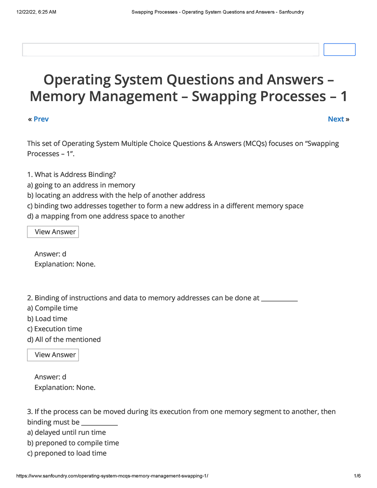 1Swapping Processes - Operating System Questions And Answers ...