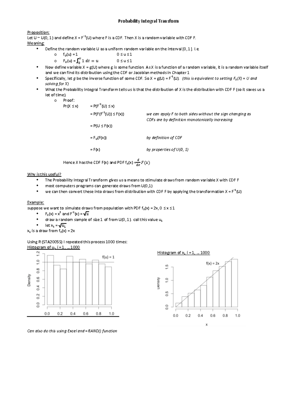 Probability practice - Probability Integral Transform Proposition: Let ...