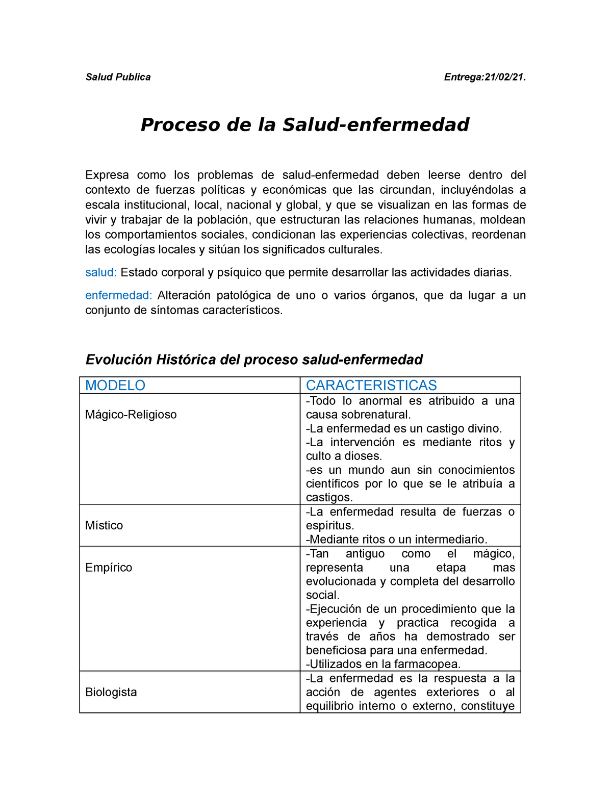 Proceso salud-enfermedad - Salud Publica Entrega:21/02/21. Proceso de la  Salud-enfermedad Expresa - Studocu