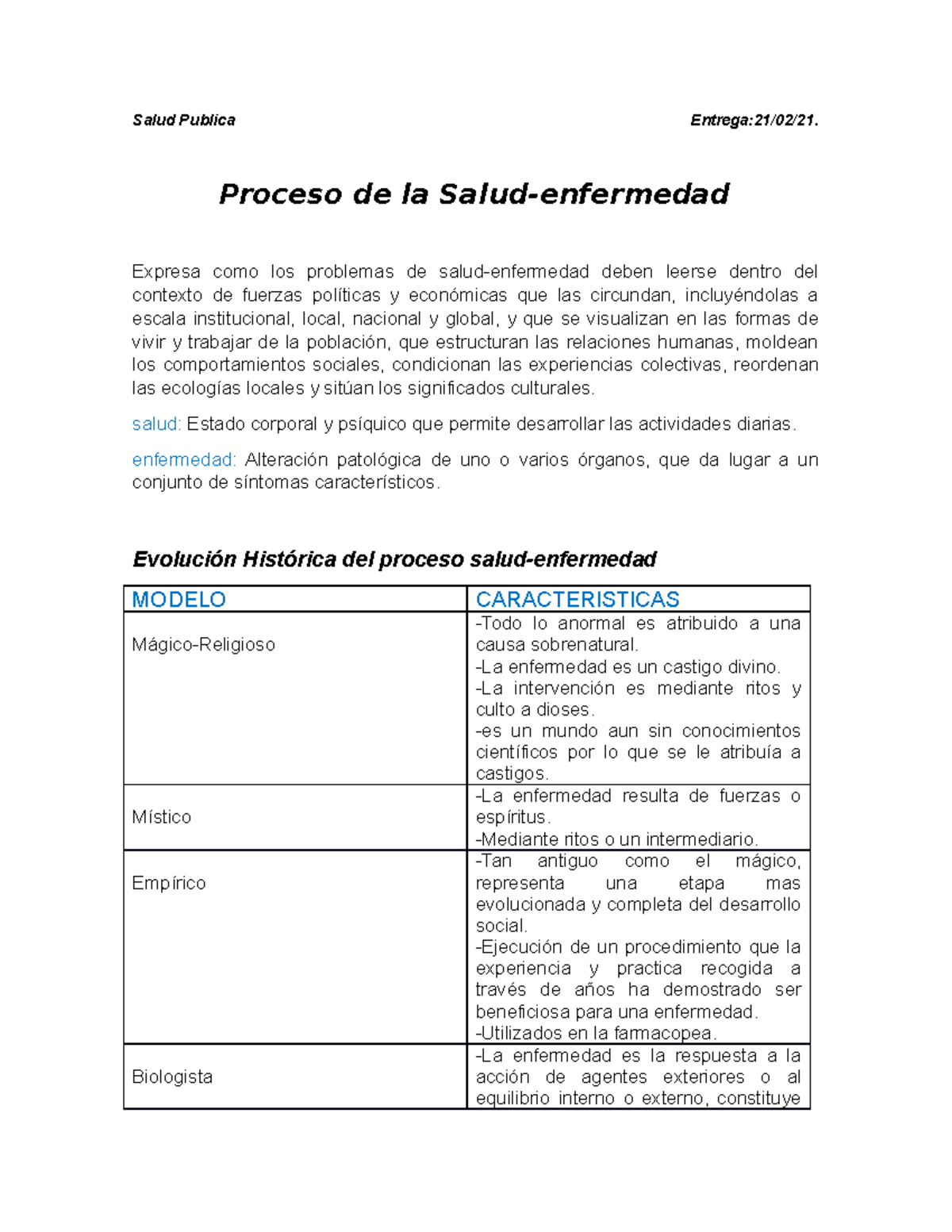 Proceso salud-enfermedad - Salud Publica Entrega:21/02/21. Proceso de la  Salud-enfermedad Expresa - Studocu