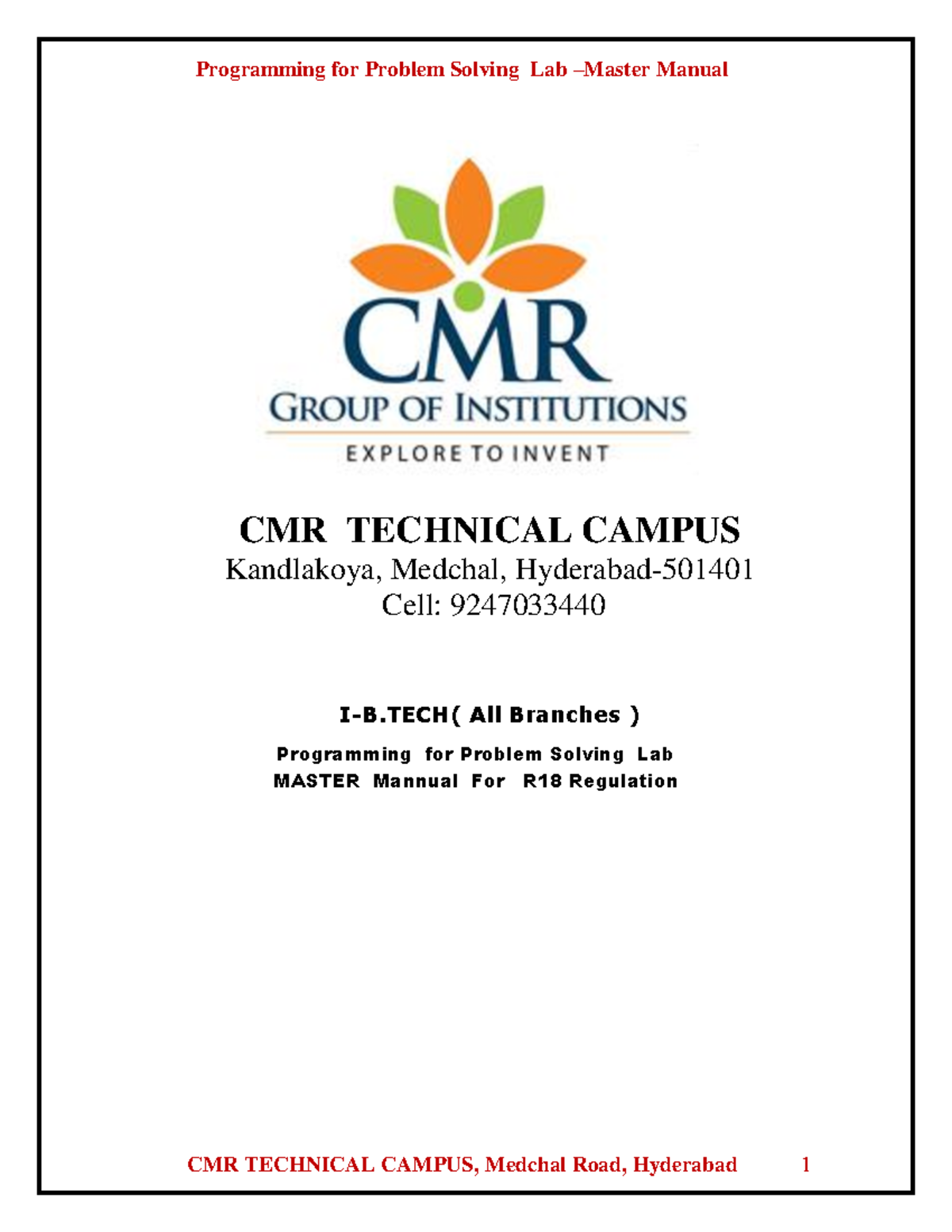 Pps Lab Practice - CMR TECHNICAL CAMPUS Kandlakoya, Medchal, Hyderabad ...