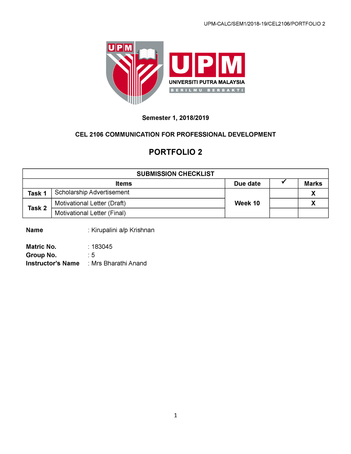 CEL 2106 . Portfolio 2 - UPM-CALC/SEM1/2018-19/CEL2106/PORTFOLIO 2 