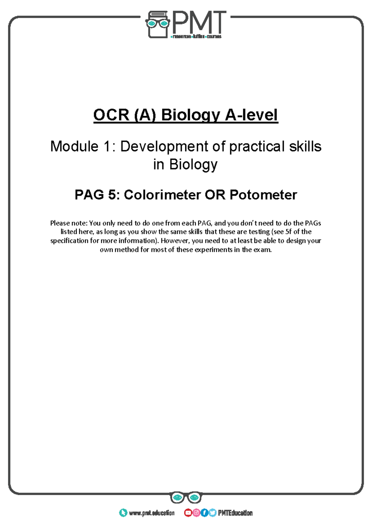 PAG 05 Colorimeter OR Potometer OCR (A) Biology Alevel Module 1