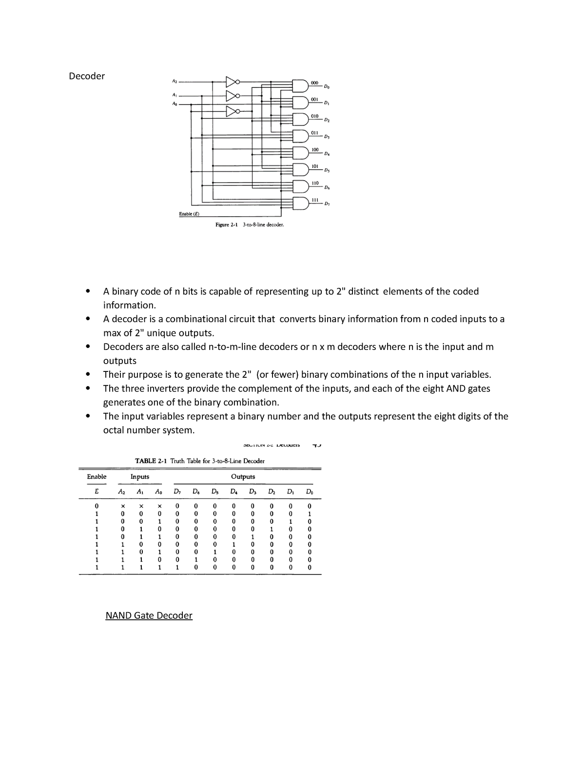 Decoder dfgdf Decoder A binary code of n bits is capable of