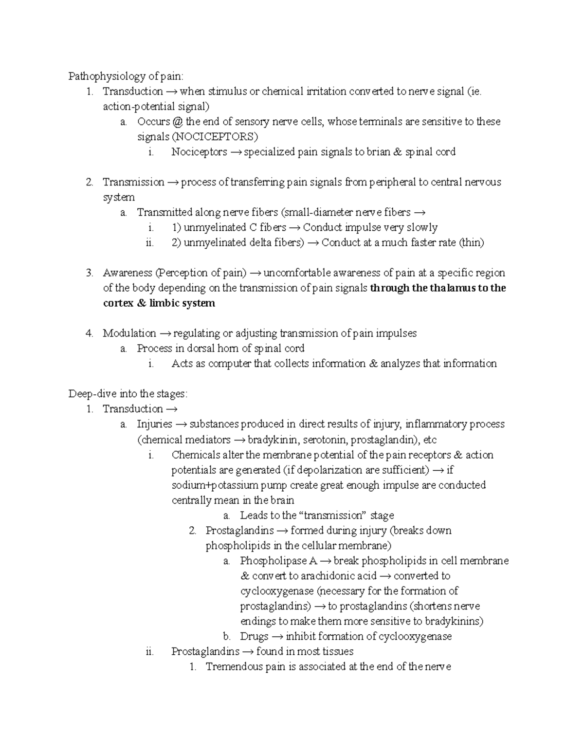 Class 9 Acute & Chronic pain - Pathophysiology of pain: 1. Transduction ...