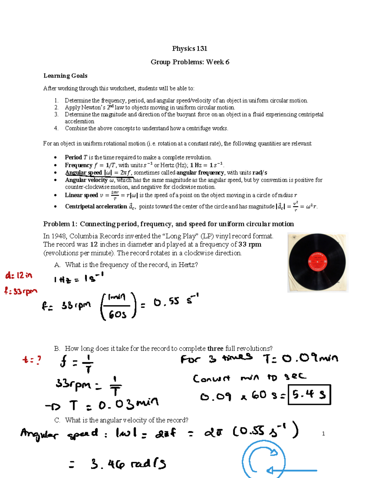 Group Problem Week 6 - 1 Physics 131 Group Problems: Week 6 Learning ...