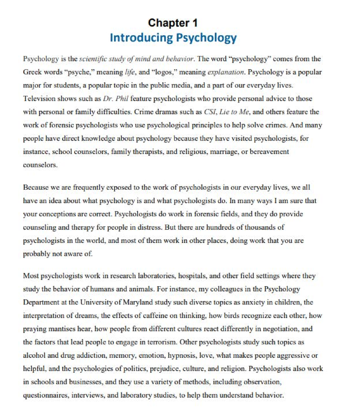 Introduction to psychology - Psychology - Studocu