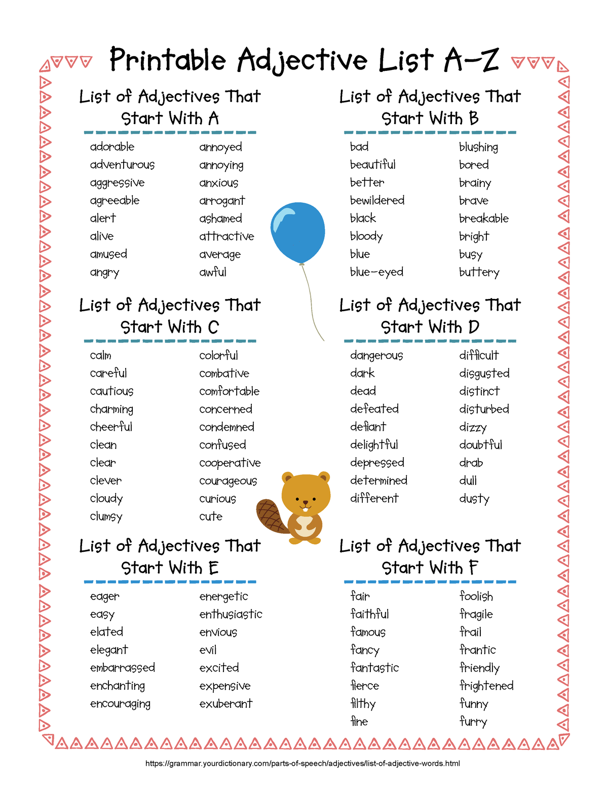 List 228 Common Adjectives Printable Adjective List A Z List Of   Thumb 1200 1553 