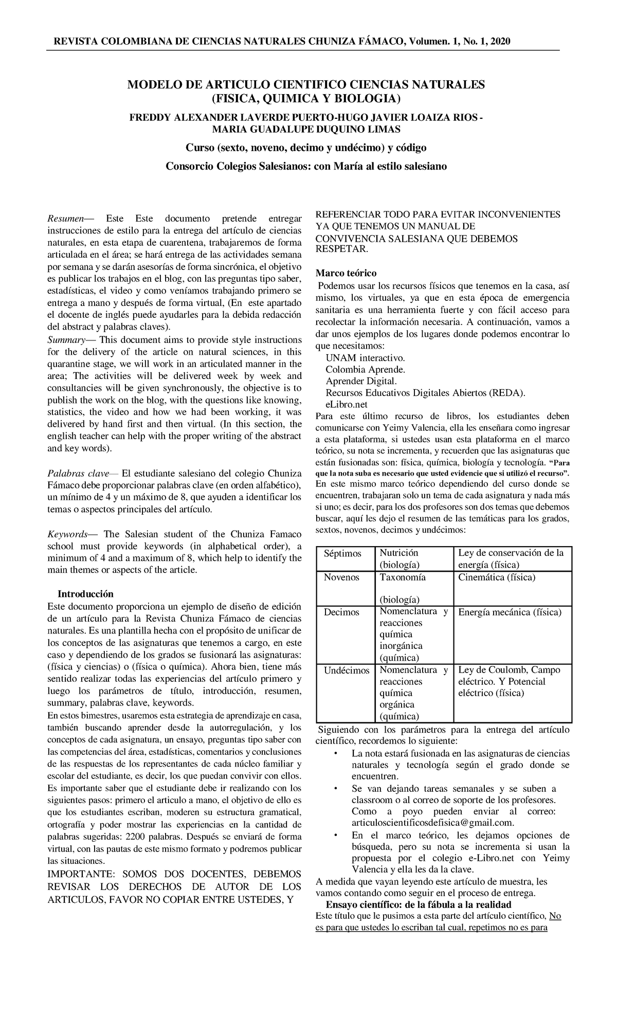 Modelo De Articulo Cientifico Ciencias Naturales P3 Modelo De