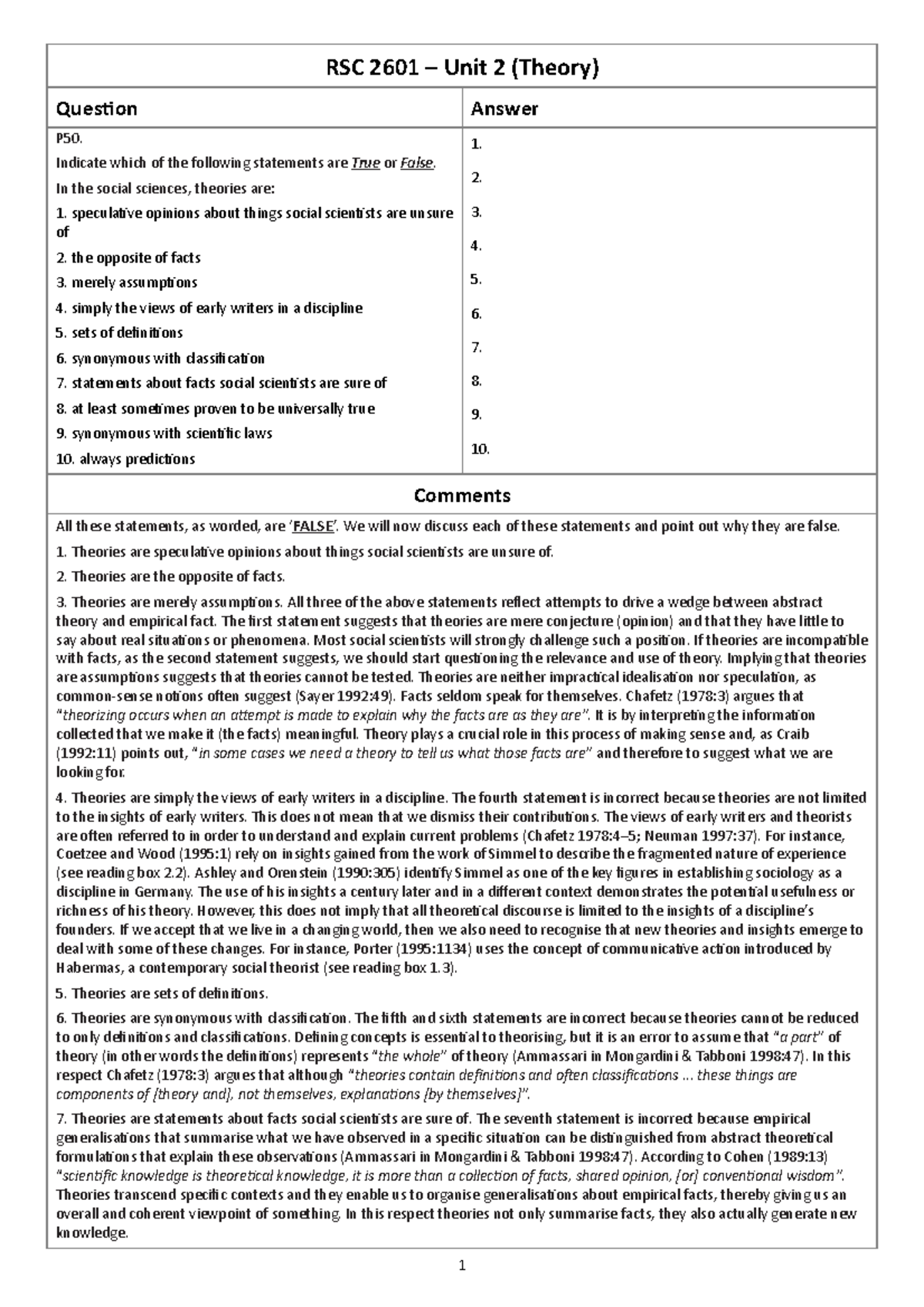 Sample/practice exam 2015, questions and answers - RSC 2601 – Unit 2 ...