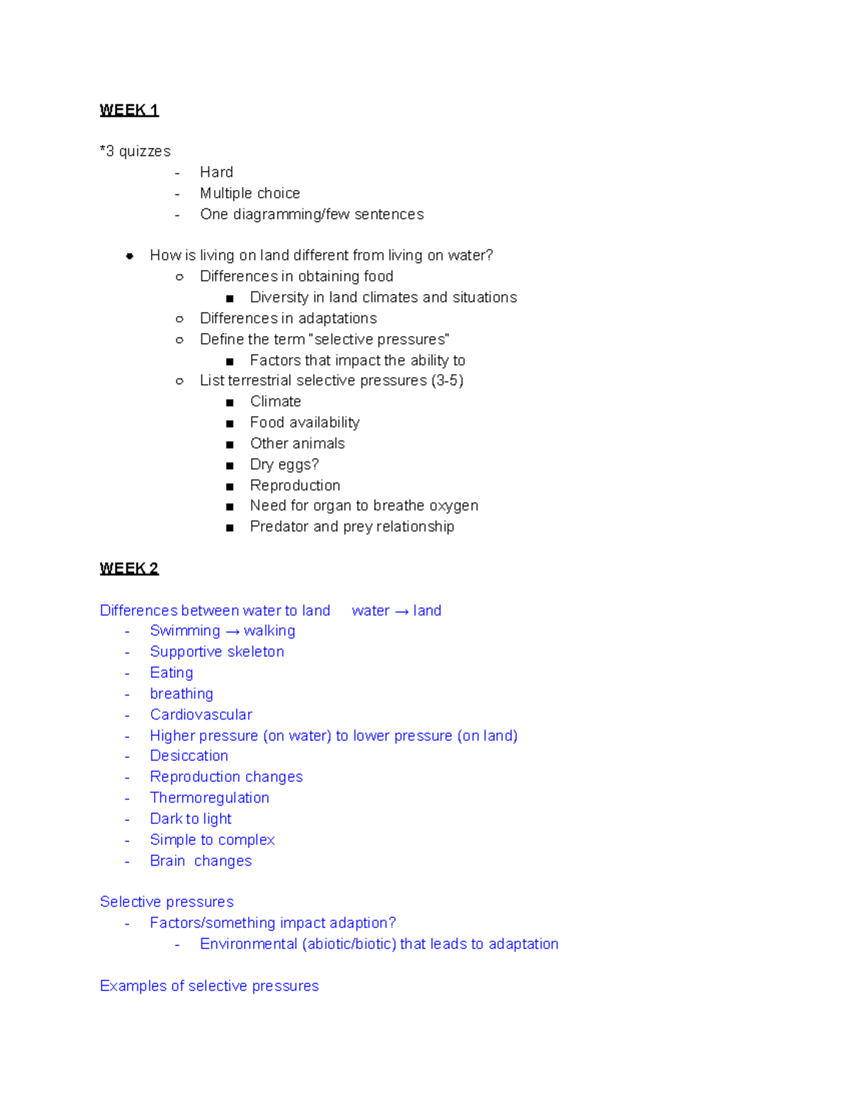 BIO 224 Verts Recitation Notes And Back Exams - WEEK 1 *3 Quizzes Hard ...