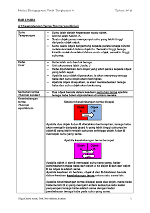 Bab 4 Haba Notes Heat Bab 4 Haba 4 Keseimbangan Terma Thermal Equilibrium Suhu Temperature Studocu