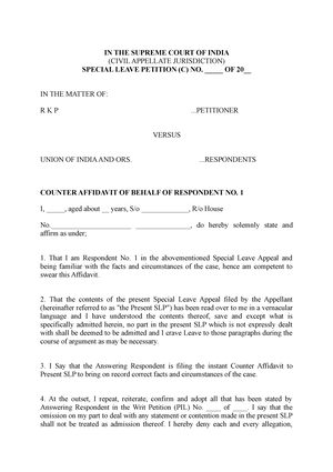 Format of Rejoinder Affidavit against Counter Affidavit in Supreme ...