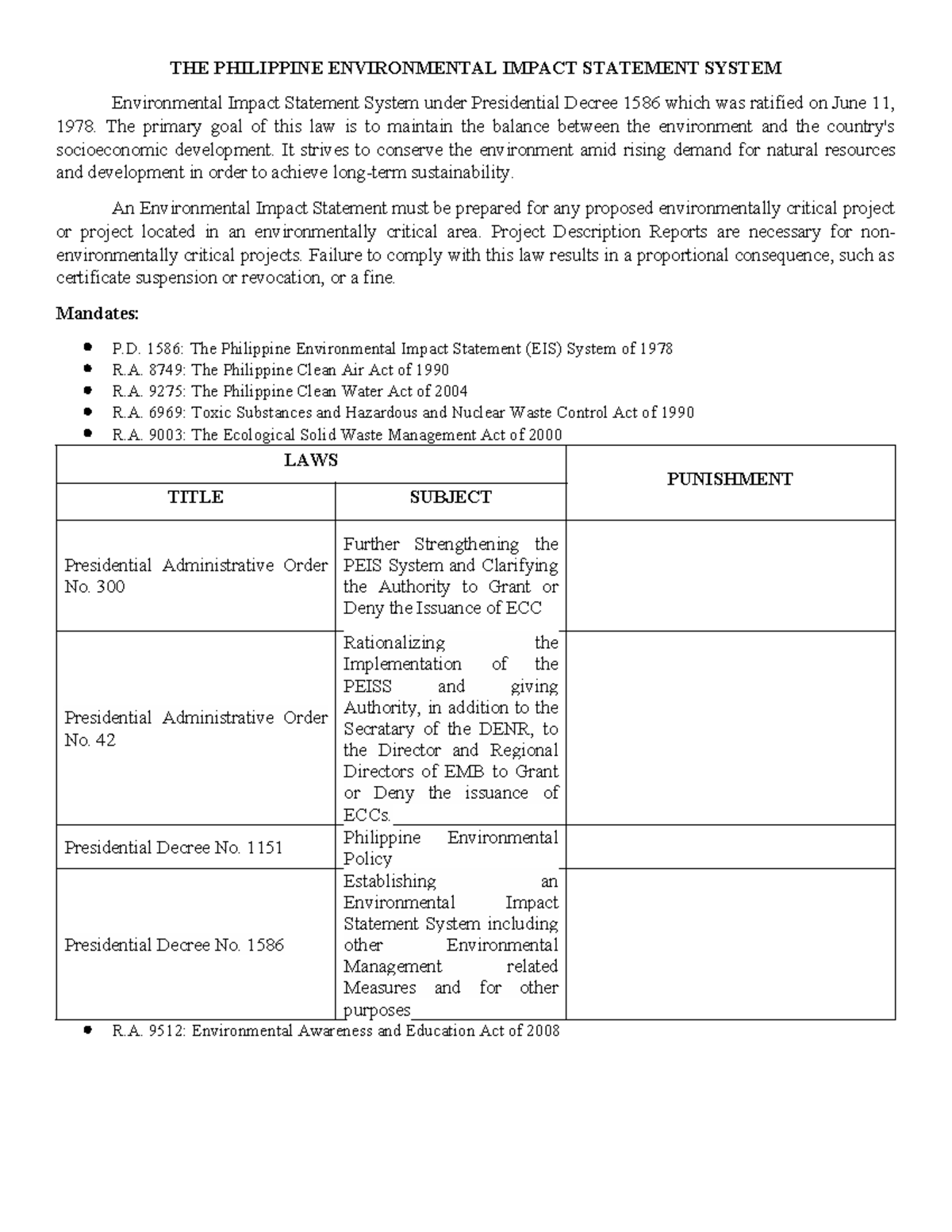 THE Philippine Environmental Impact Statement System - THE PHILIPPINE ...