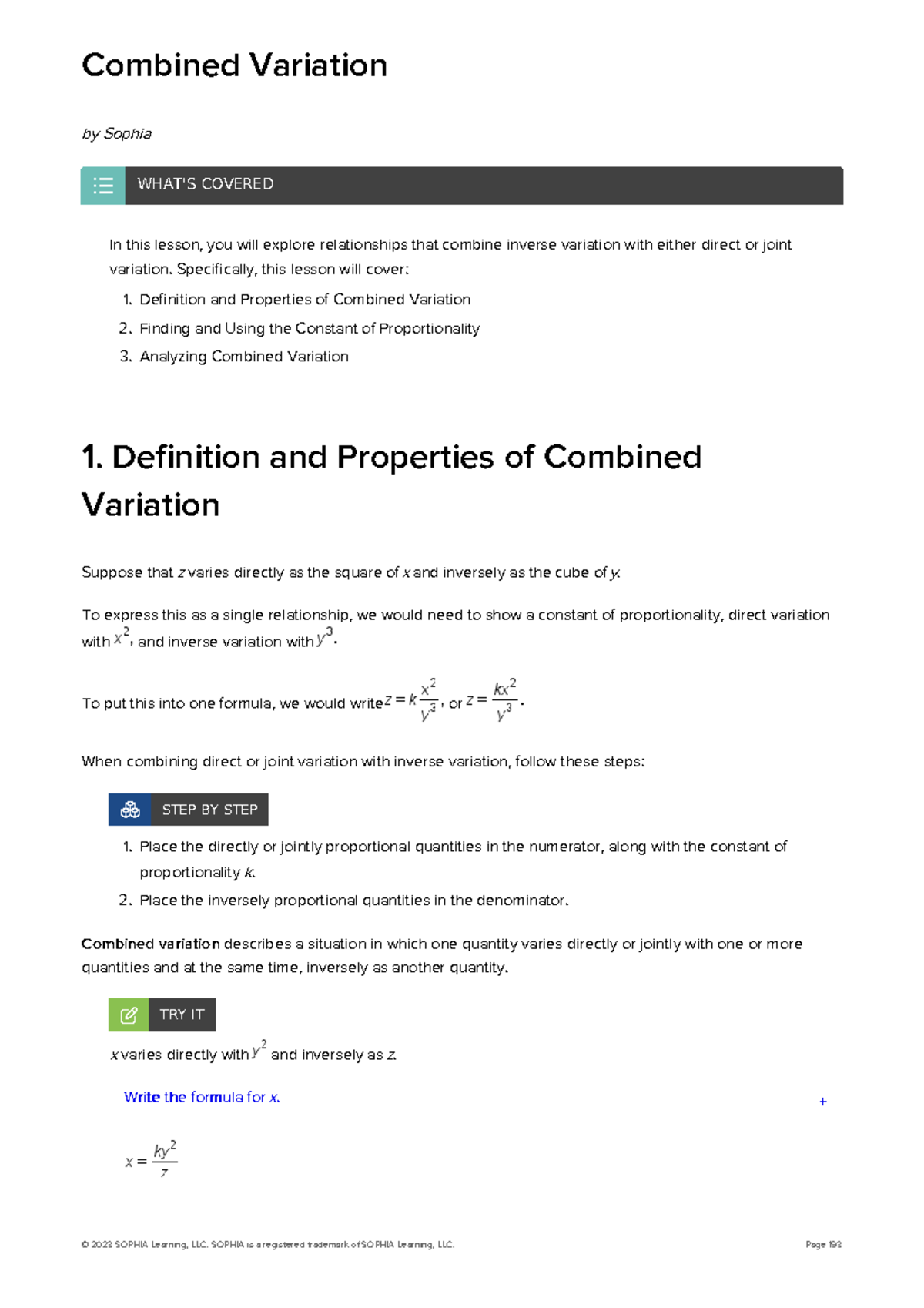 Precalculus Unit-2-tutorials PDF11 - Combined Variation By Sophia In ...