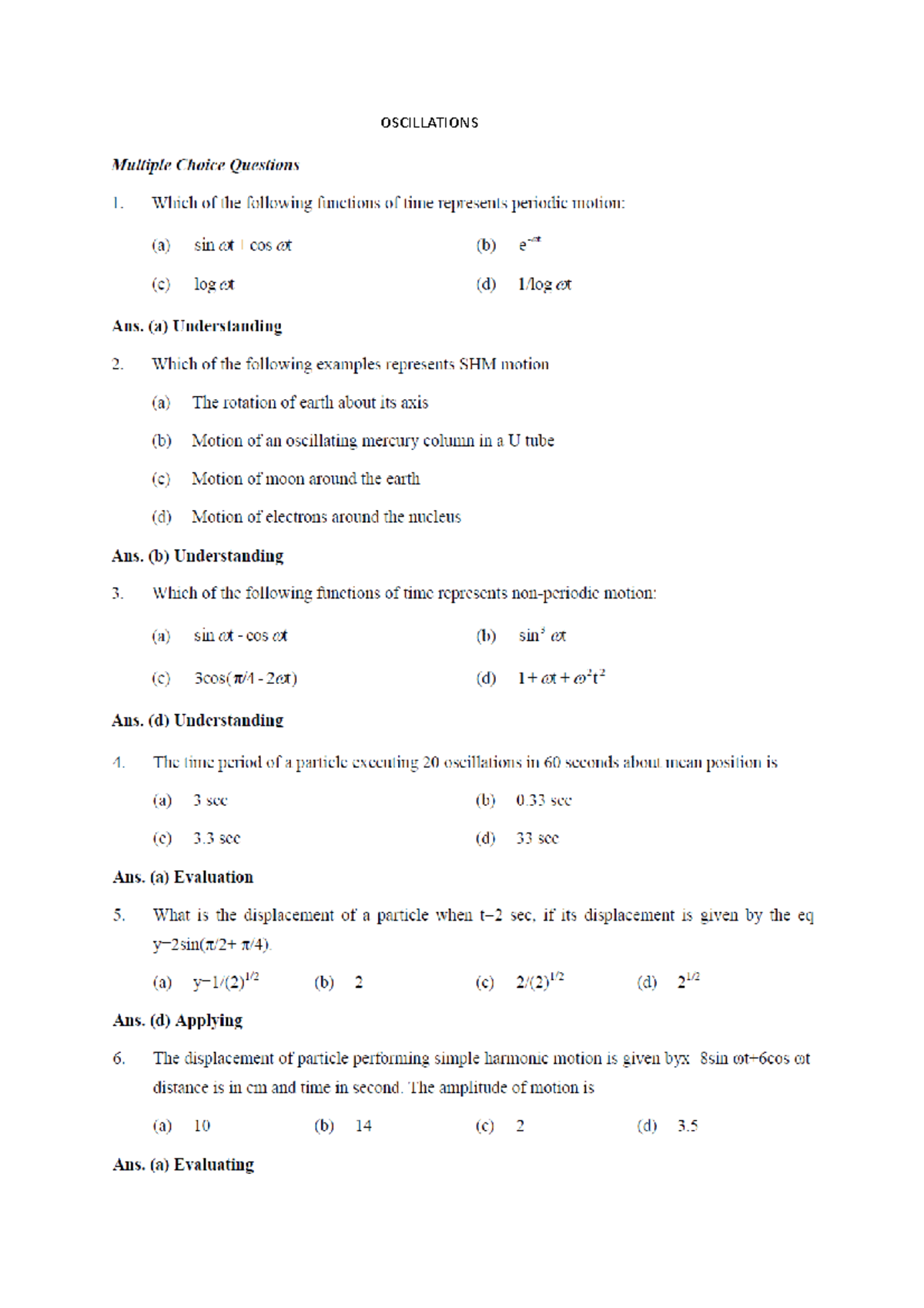 Oscillations MCQ N, MNMB English Communication OSCILLATIONS Studocu
