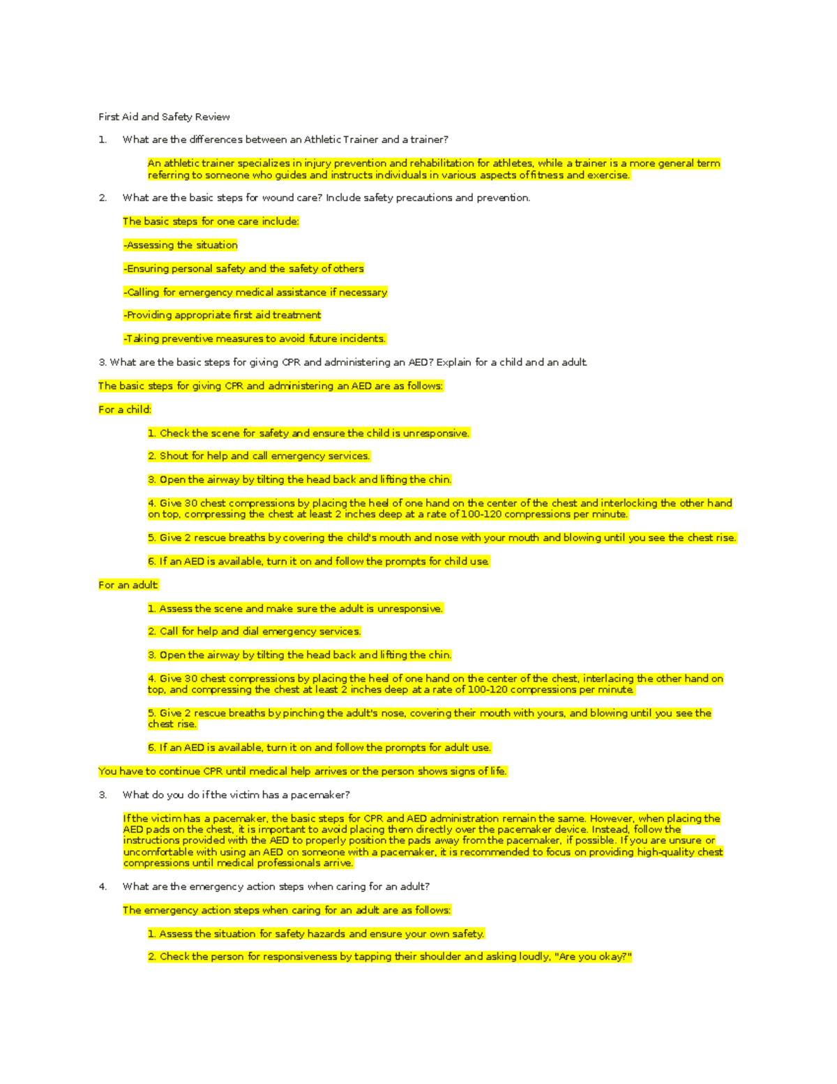 First Aid and Safety Review First Aid and Safety Review What are the