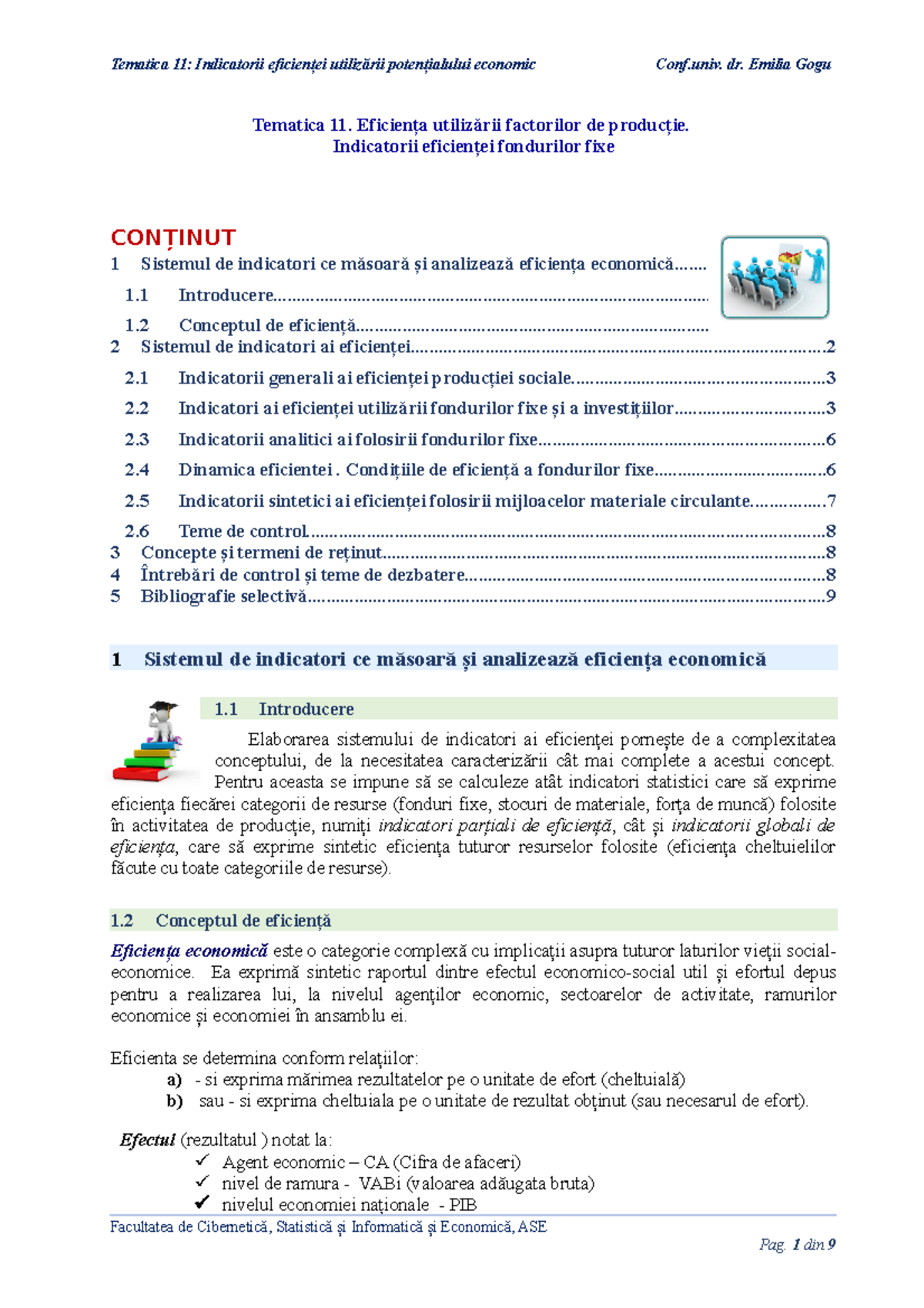 11. Tematica 11. Indicatorii Eficientei Economice - Tematica 11 ...