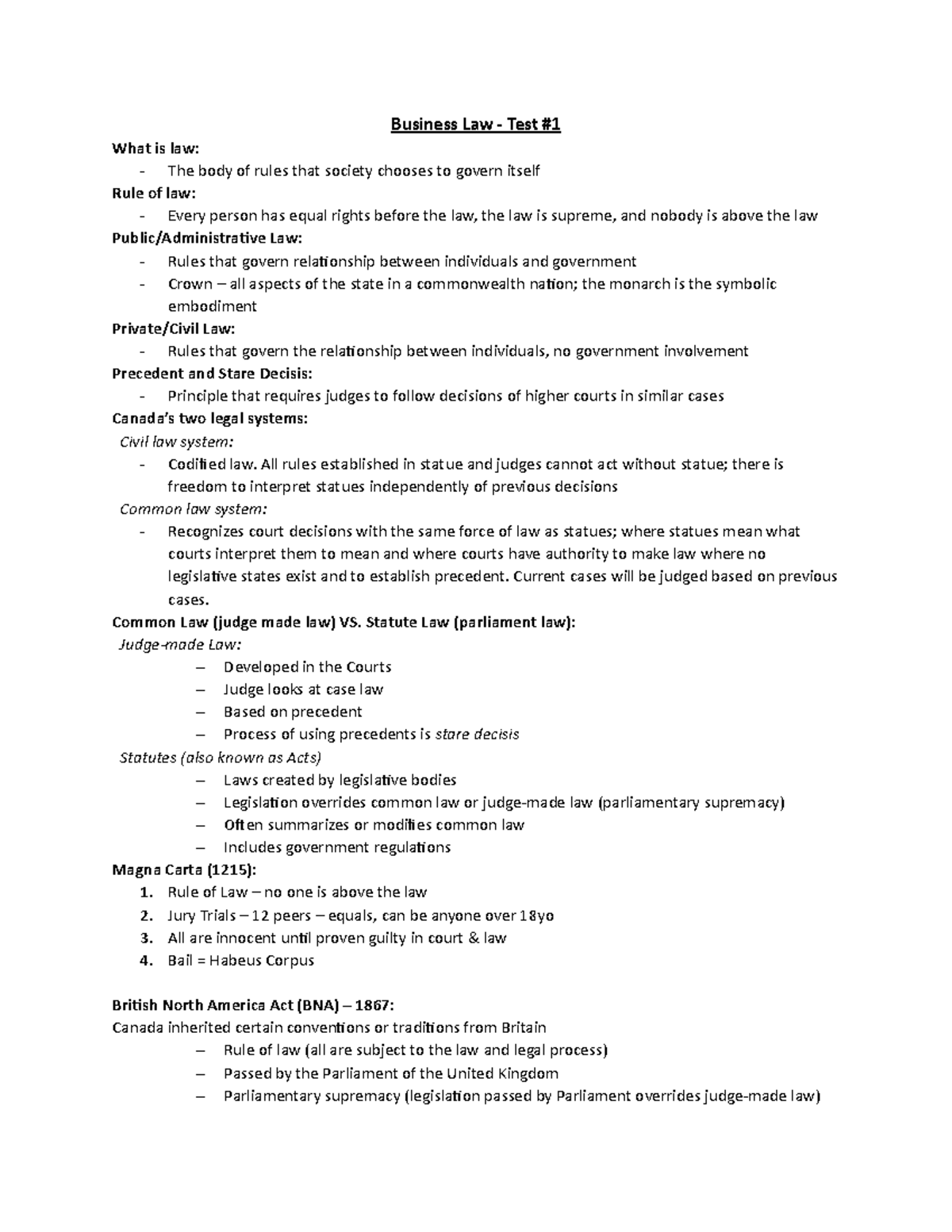 BLAW TEST 1 - Covers A Summary For The First Test, Basics Of Law ...