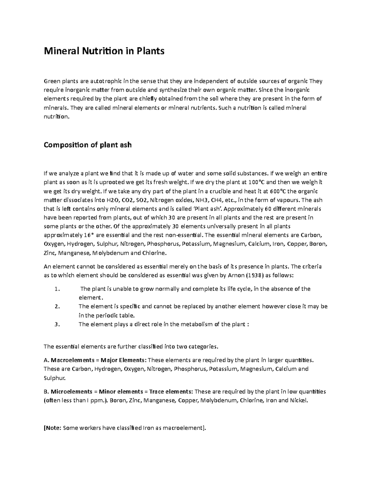 assignment on mineral nutrition in plants