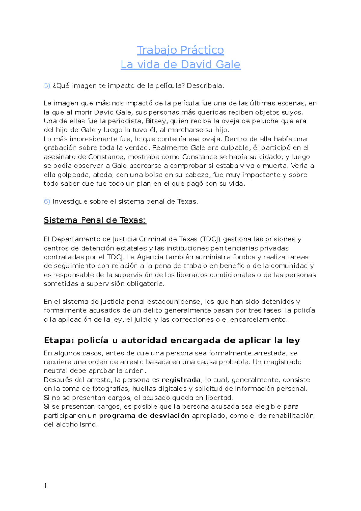 Tp La Vida De David Gale Politica Y Ciudadania Quinto Ano Studocu