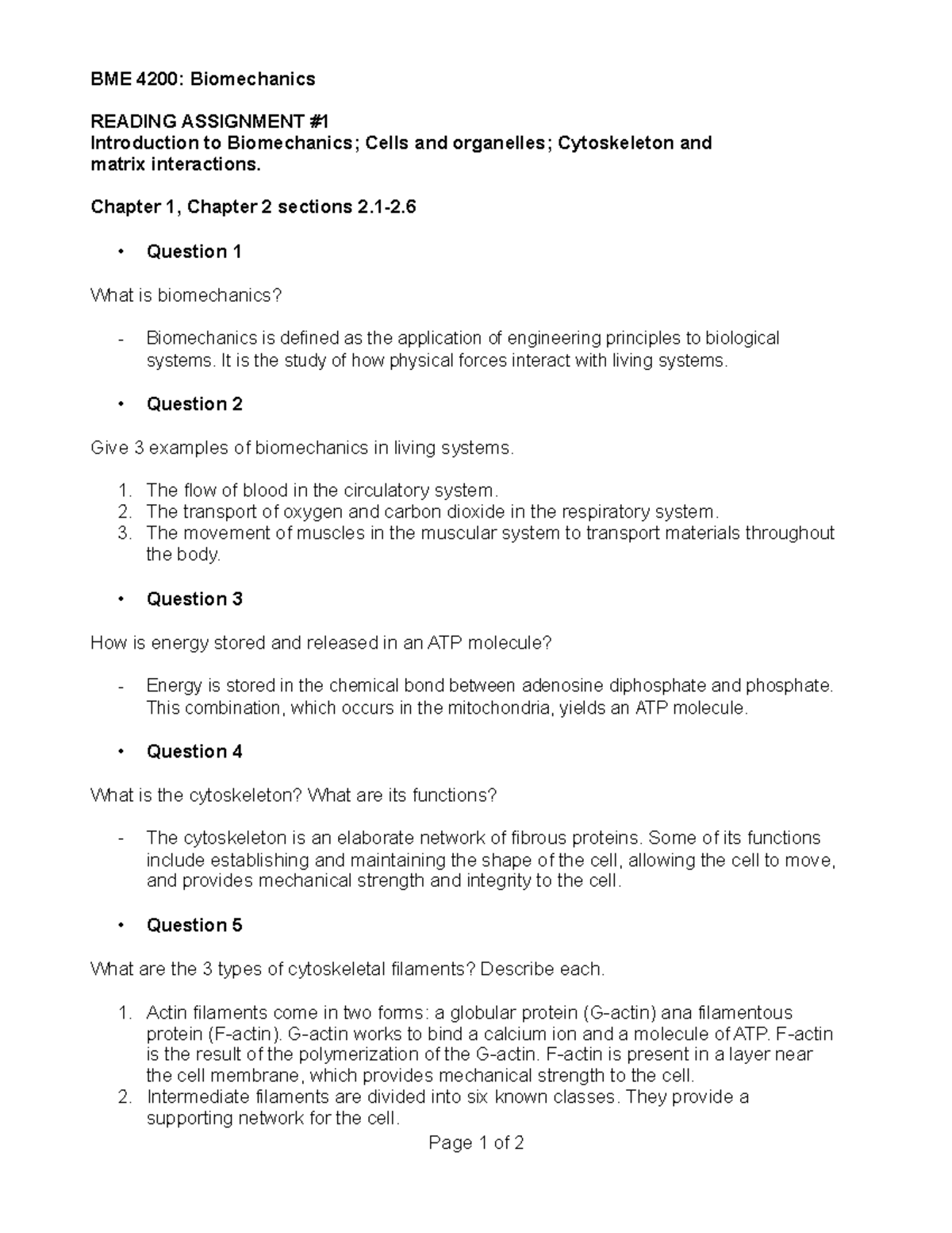 BME 4200 Reading 1 - BME 4200: Biomechanics READING ASSIGNMENT ...