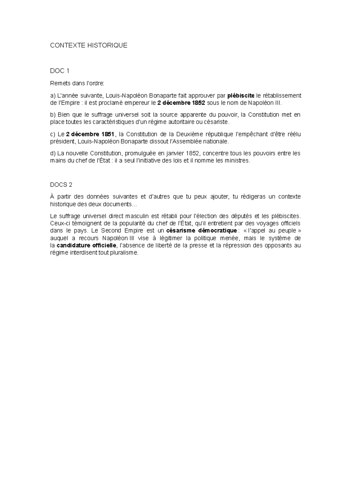 Contexte Historique pratique - CONTEXTE HISTORIQUE DOC 1 Remets dans l ...