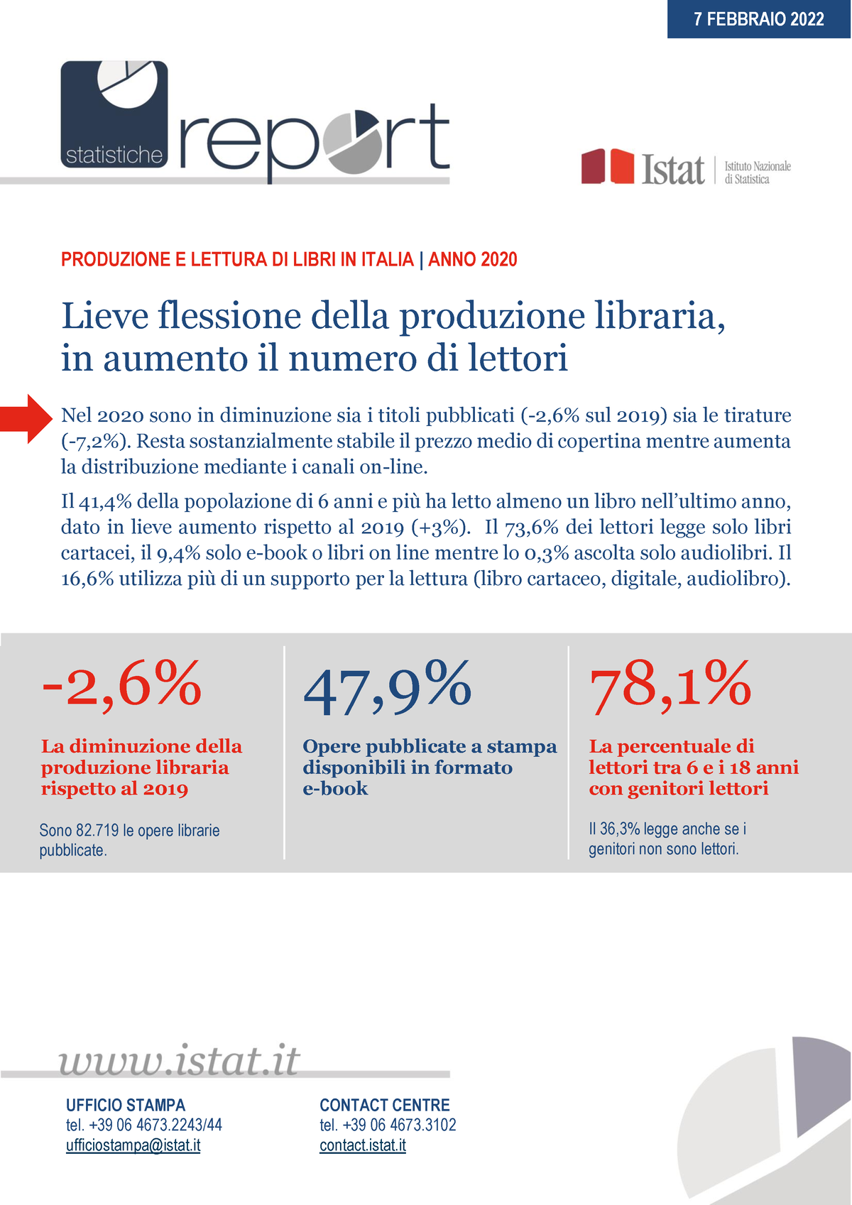 Istat Lettura Rel. 2022 - 7 FEBBRAIO 2022 UFFICIO STAMPA Tel. +39 06 ...