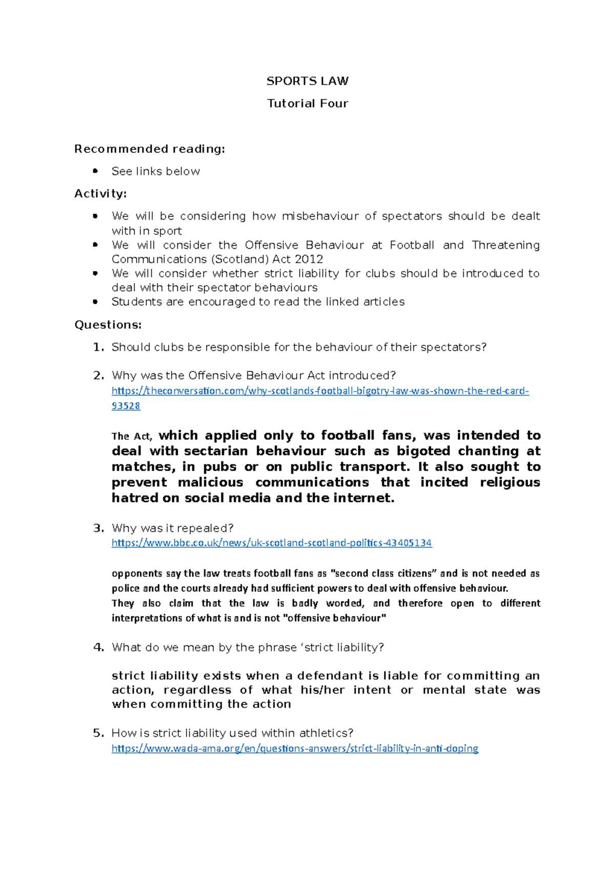 Tutorial Four ( - SPORTS LAW Tutorial Four Recommended reading: See ...