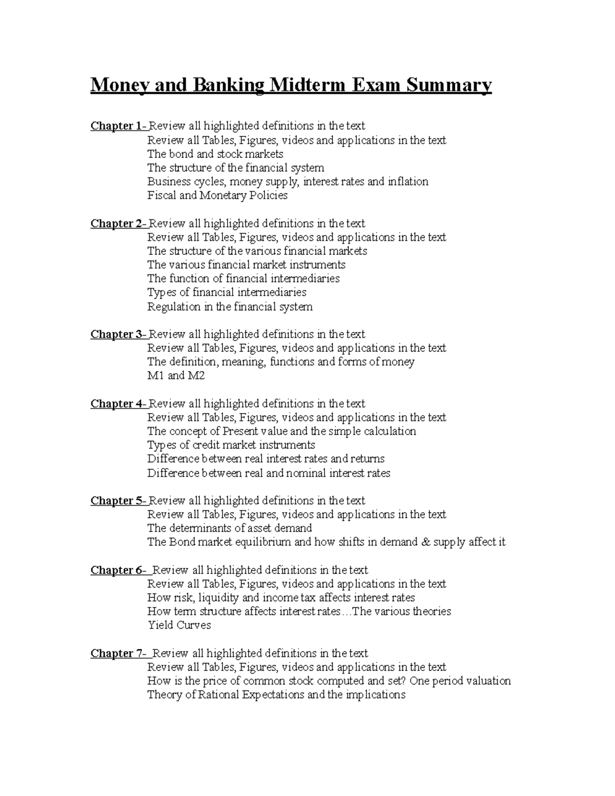 Money And Banking Midterm Exam Summary Sp 18 - Money And Banking ...