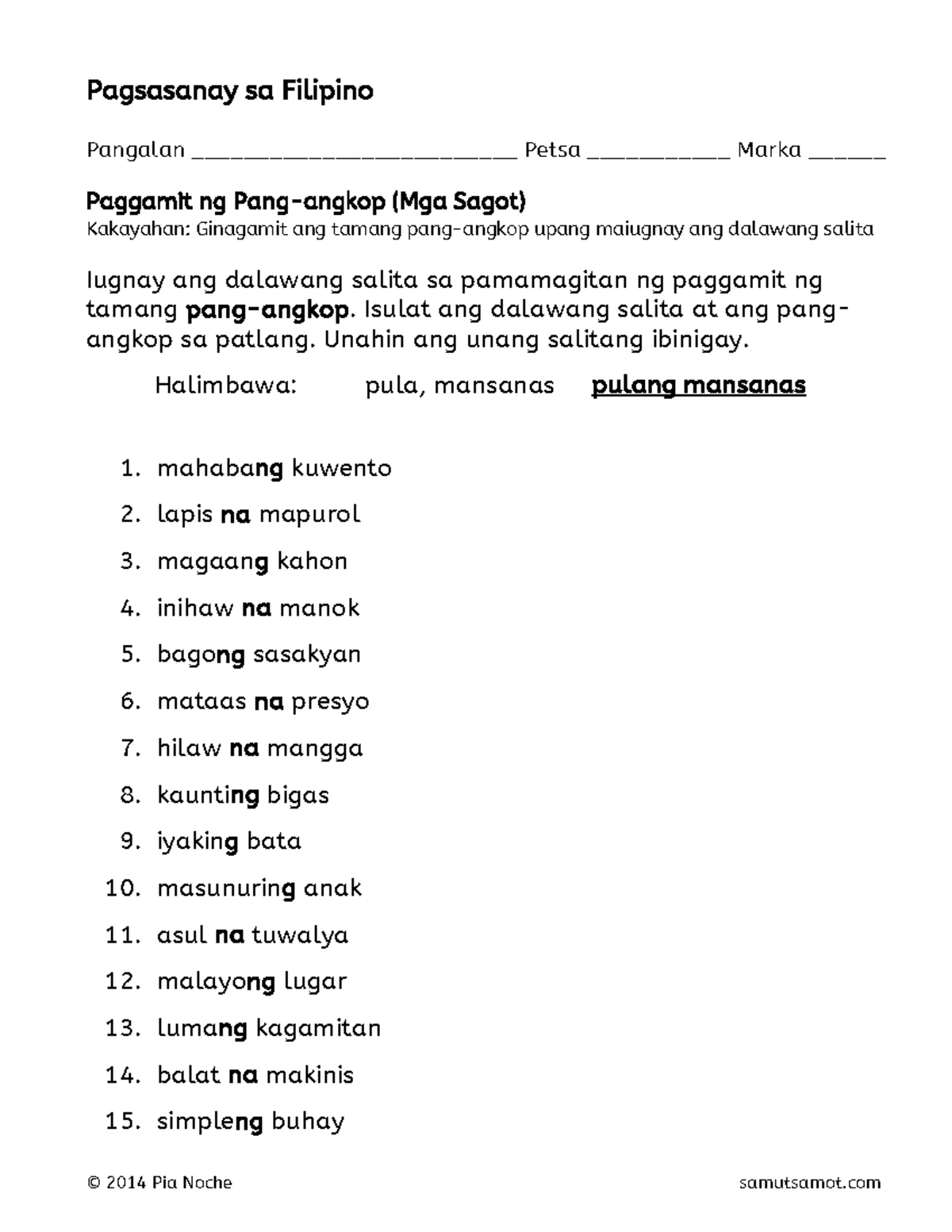 Mgasagotsapaggamitngpangangkop 11 Pagsasanay sa Filipino