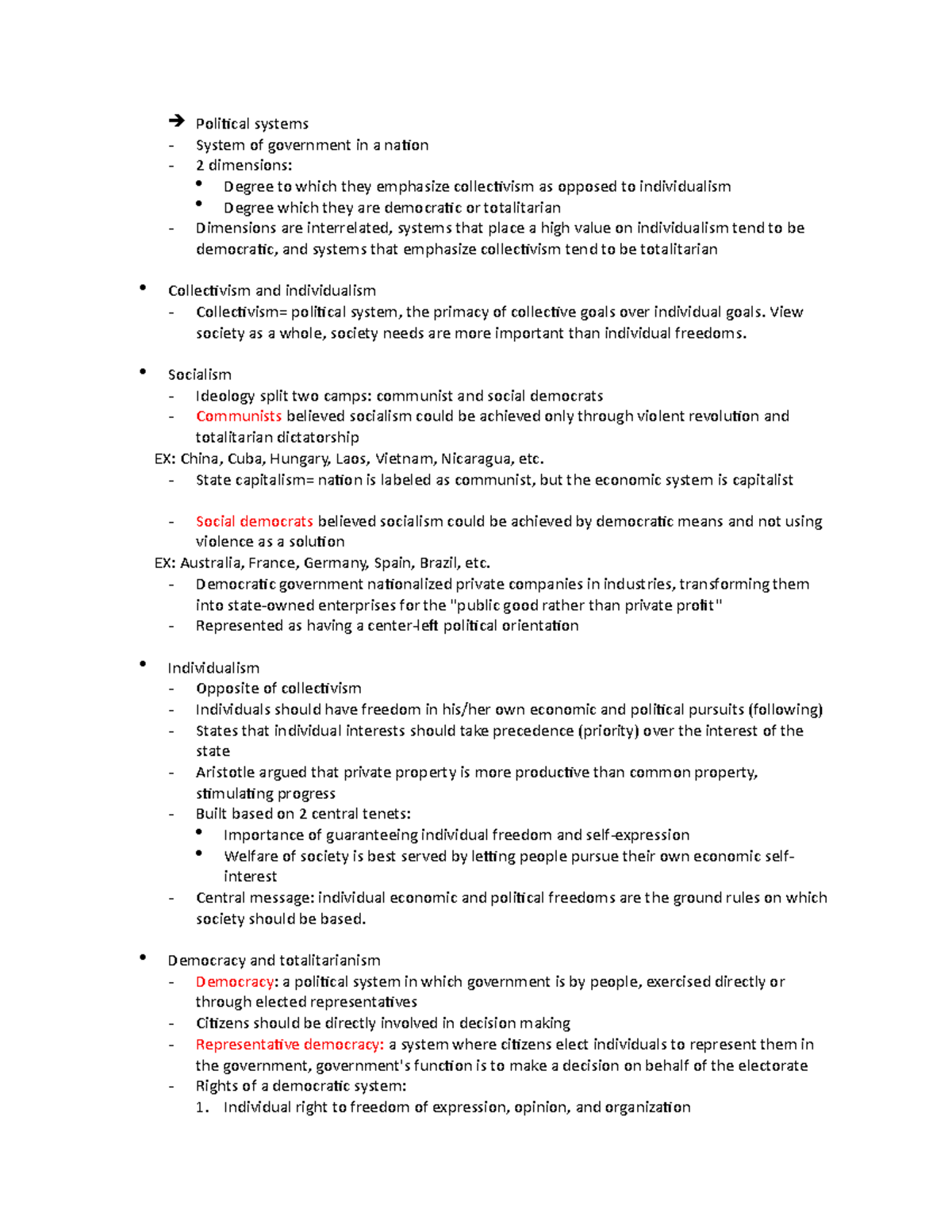 GTTM Ch 2 - Lecture notes 2 - Political systems System of government in ...