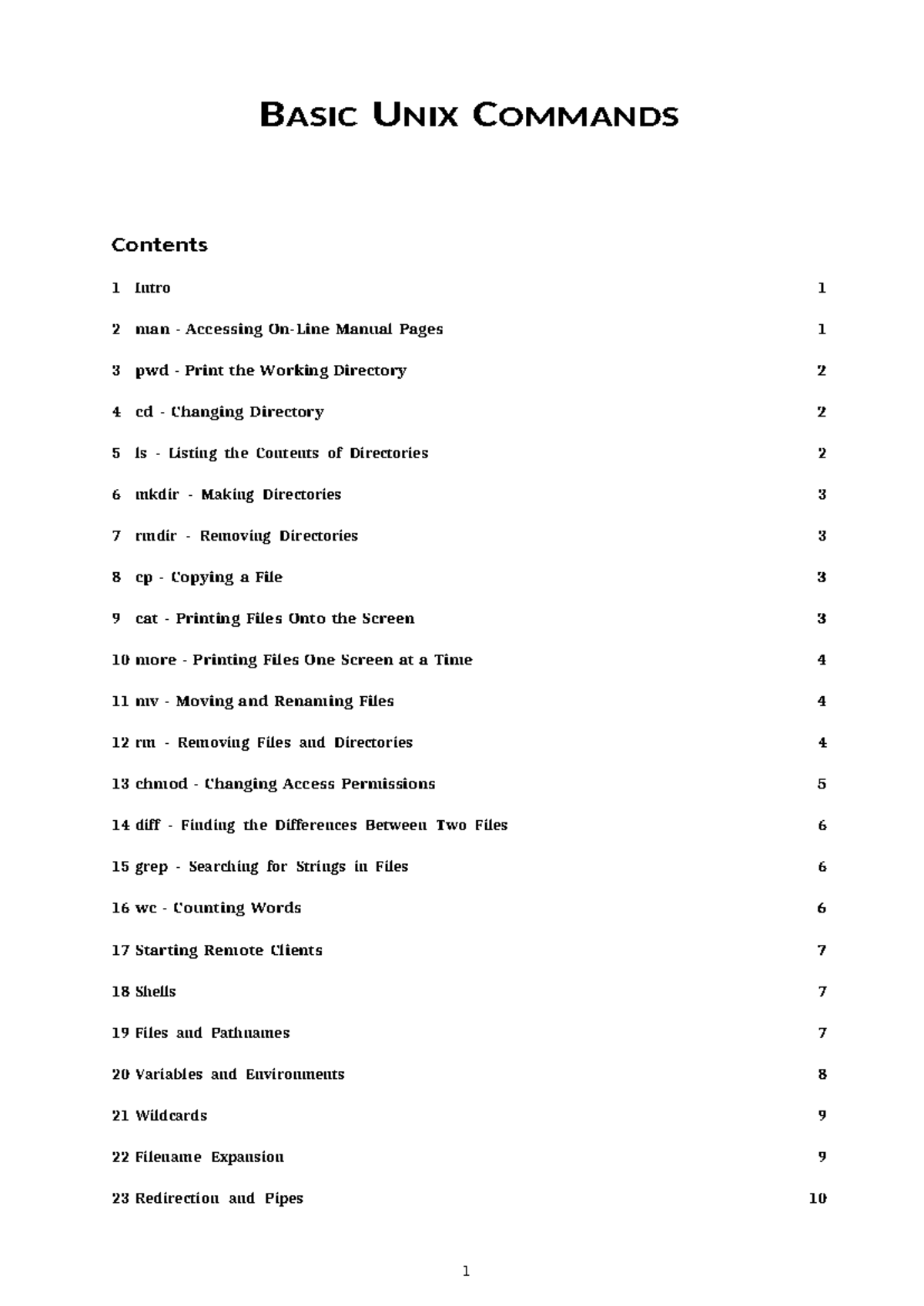 UNIX Commands - notes - B ASIC U NIX COMMANDS 1 Intro Contents 2 man ...