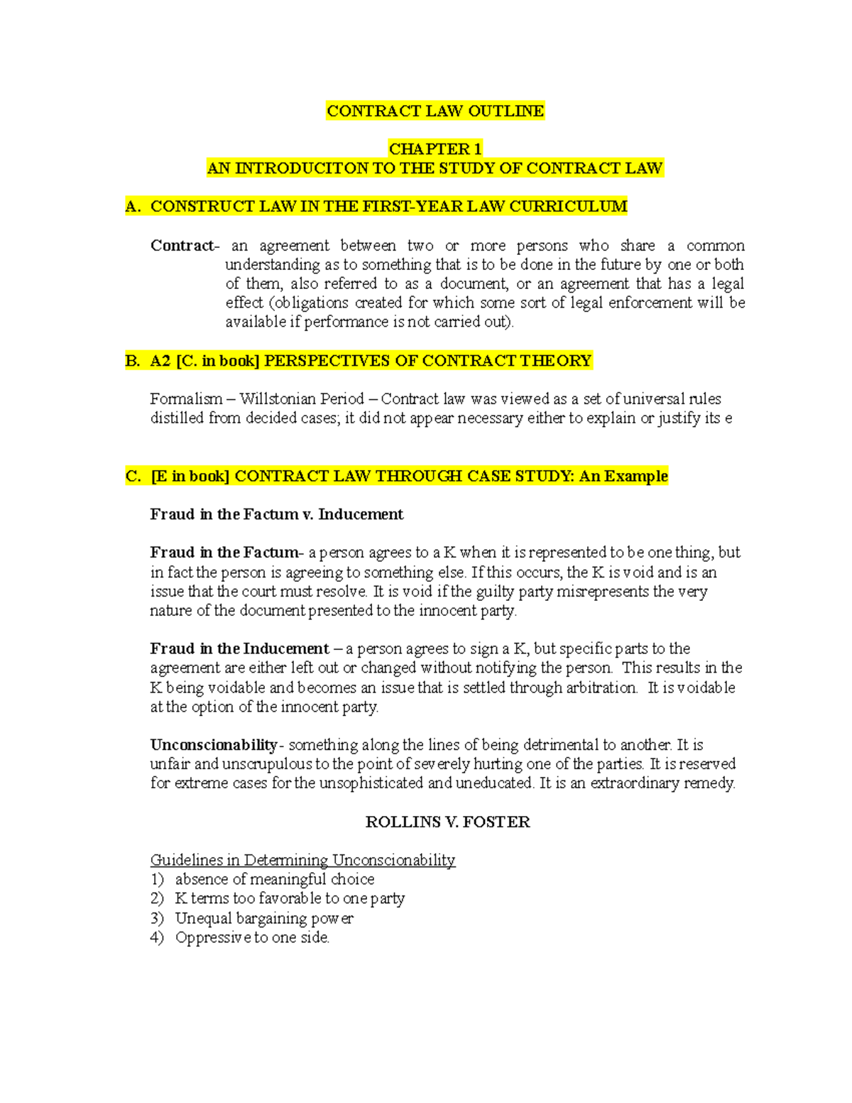 Contracts - Harrison Outline 2020 NSU - CONTRACT LAW OUTLINE CHAPTER 1 AN  INTRODUCITON TO THE STUDY - StuDocu